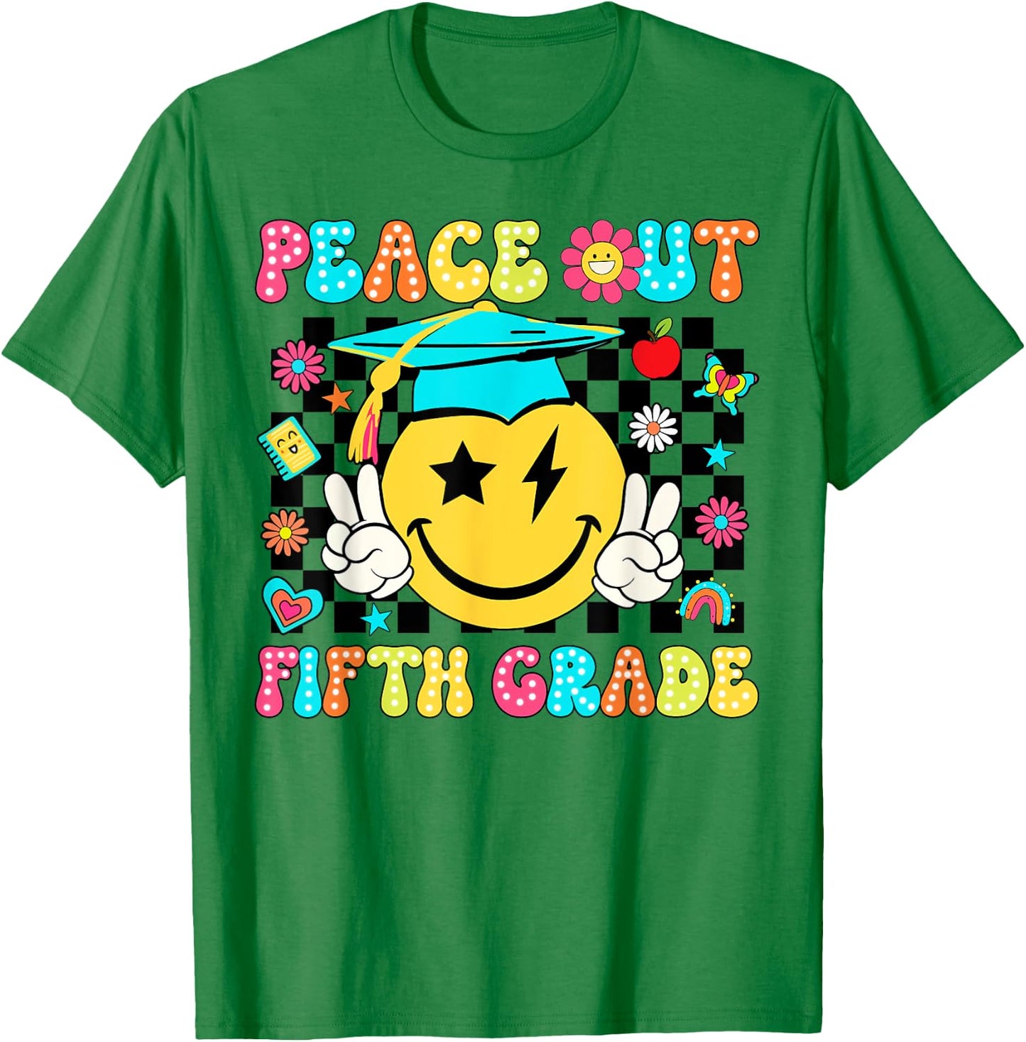 Peace Out Fifth Grade Cute Groovy Last Day Of 5th Grade T-Shirt - T-Shirt | Irish Green