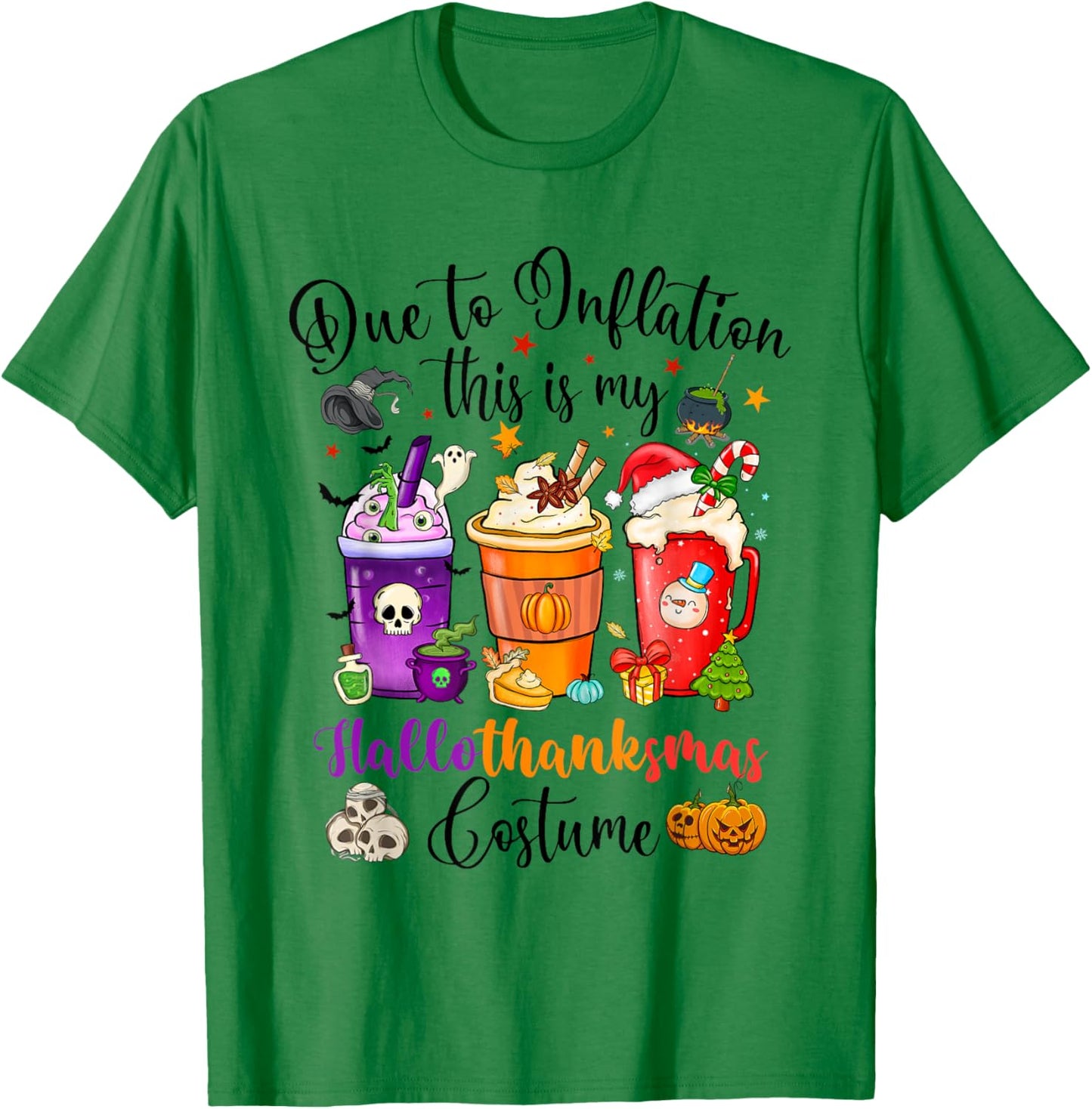 Halloween Christmas Happy Hallothanksmas Thanksgiving T-Shirt - T-Shirt | Irish Green