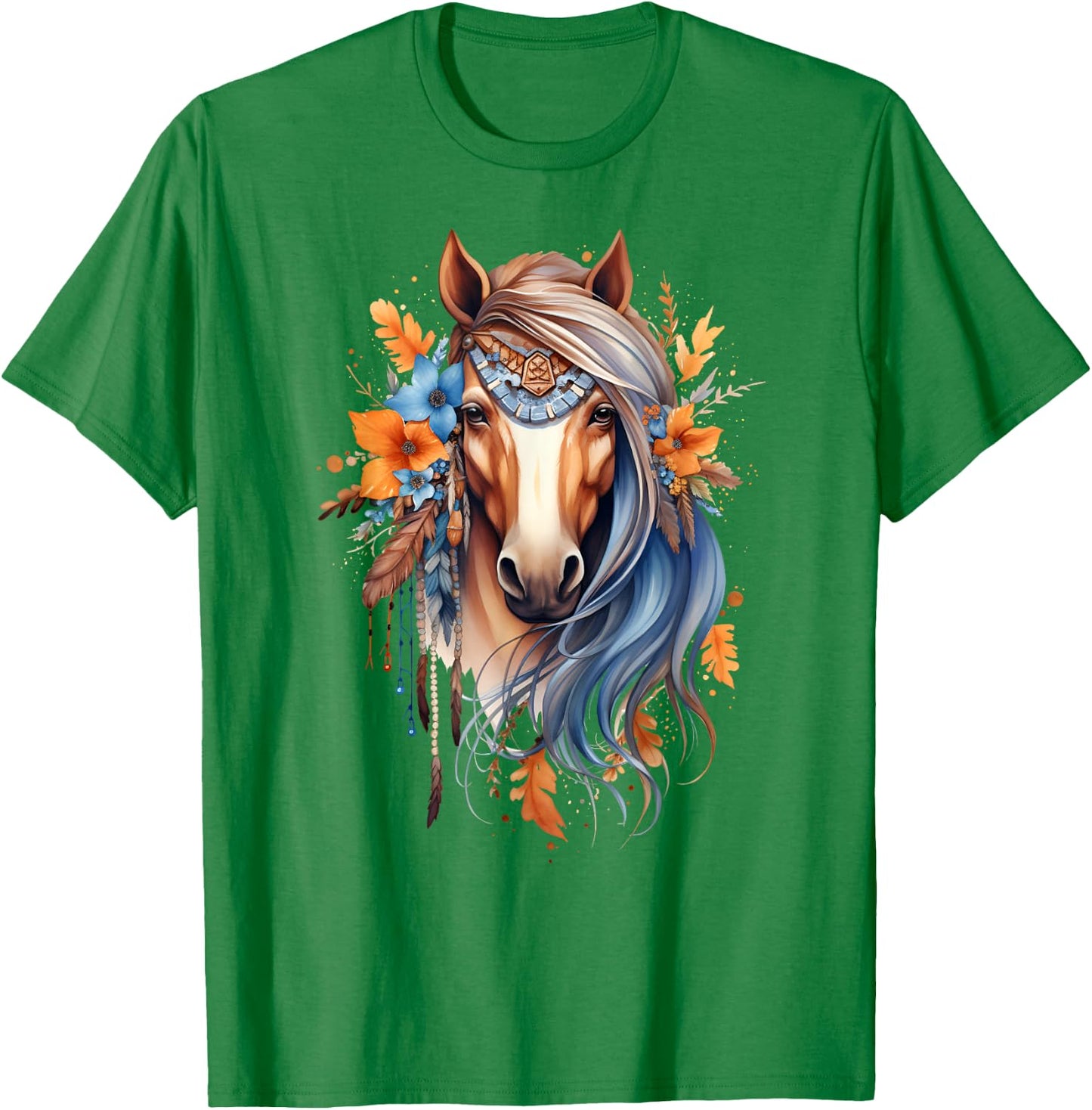 Floral Boho Horse Print Beautiful Rustic Hippie Aesthetic T-Shirt - T-Shirt | Irish Green