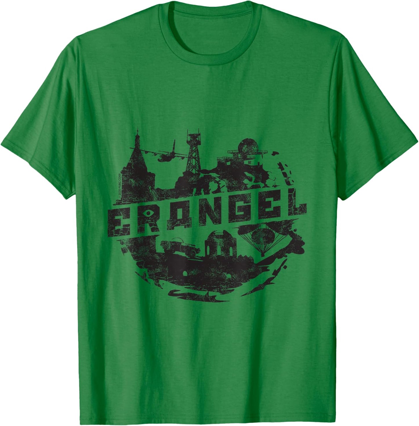 PUBG Erangel Logo - Men's Grey Cotton Polyester Blend Short Sleeve Classic Fit Collarless - Small T-Shirt - T-Shirt | Irish Green