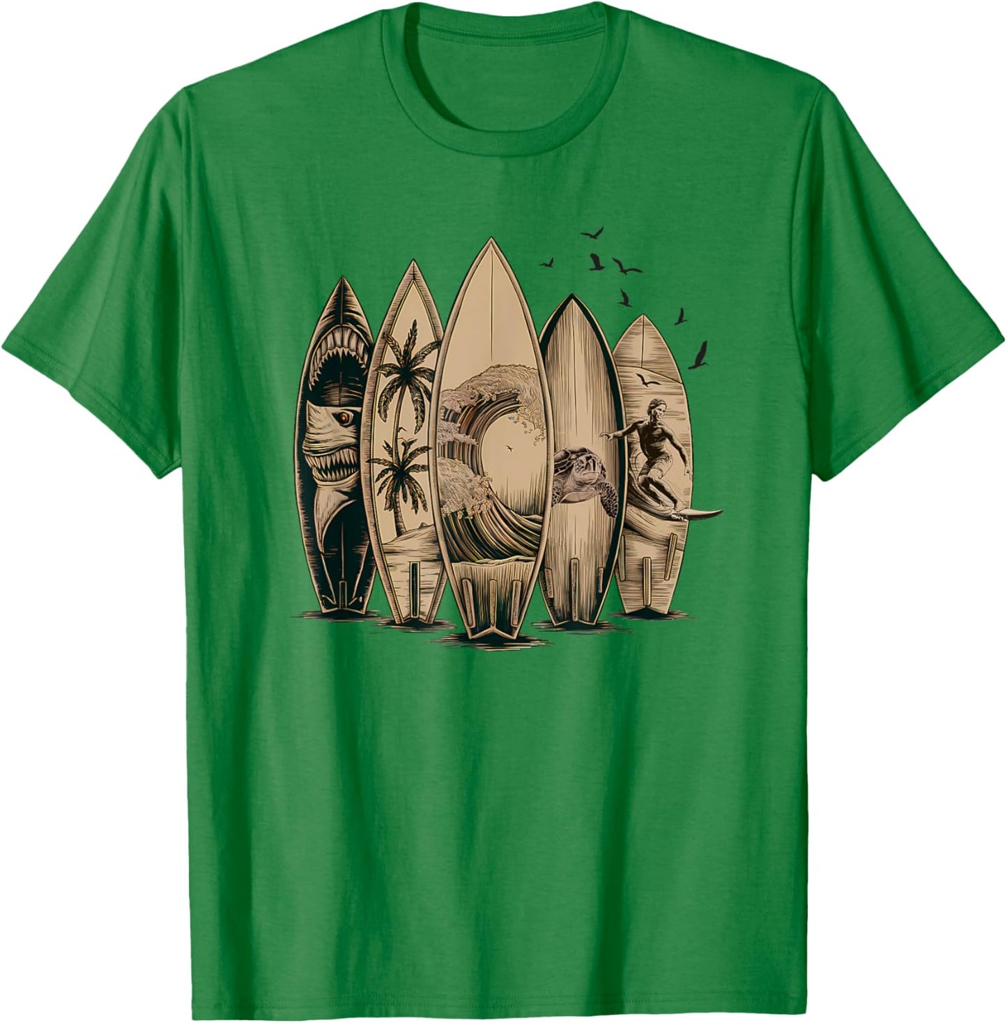 Cool Surfing Tropical Surfboards Vintage Surfboarder Surfer T-Shirt - T-Shirt | Irish Green