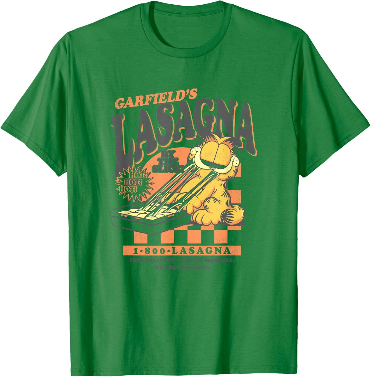 Garfield Vintage by The Slice Garfield's Lasagna Poster T-Shirt - T-Shirt | Irish Green