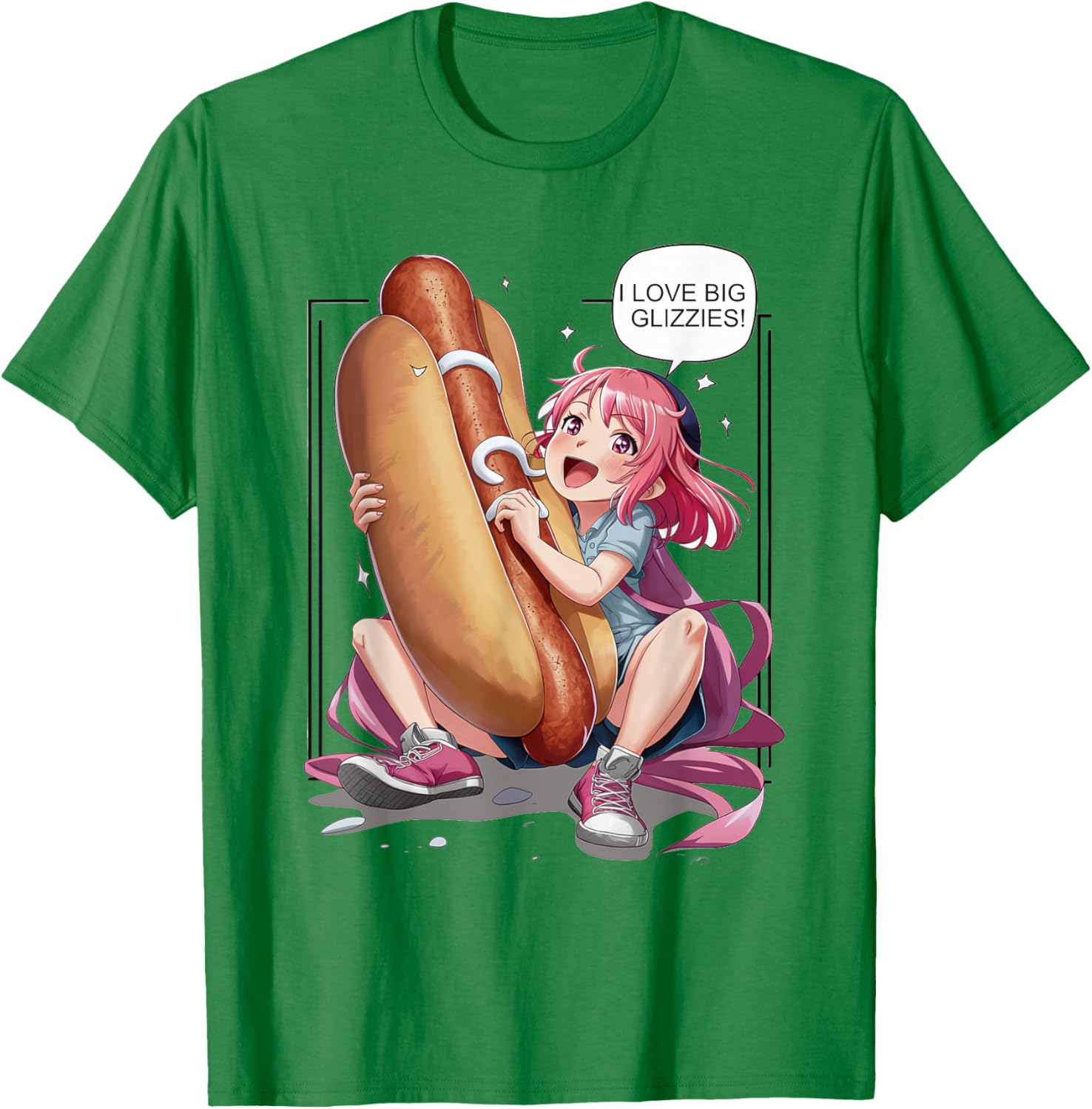 I Love Big Glizzies Anime Girl T-Shirt - T-Shirt | Irish Green
