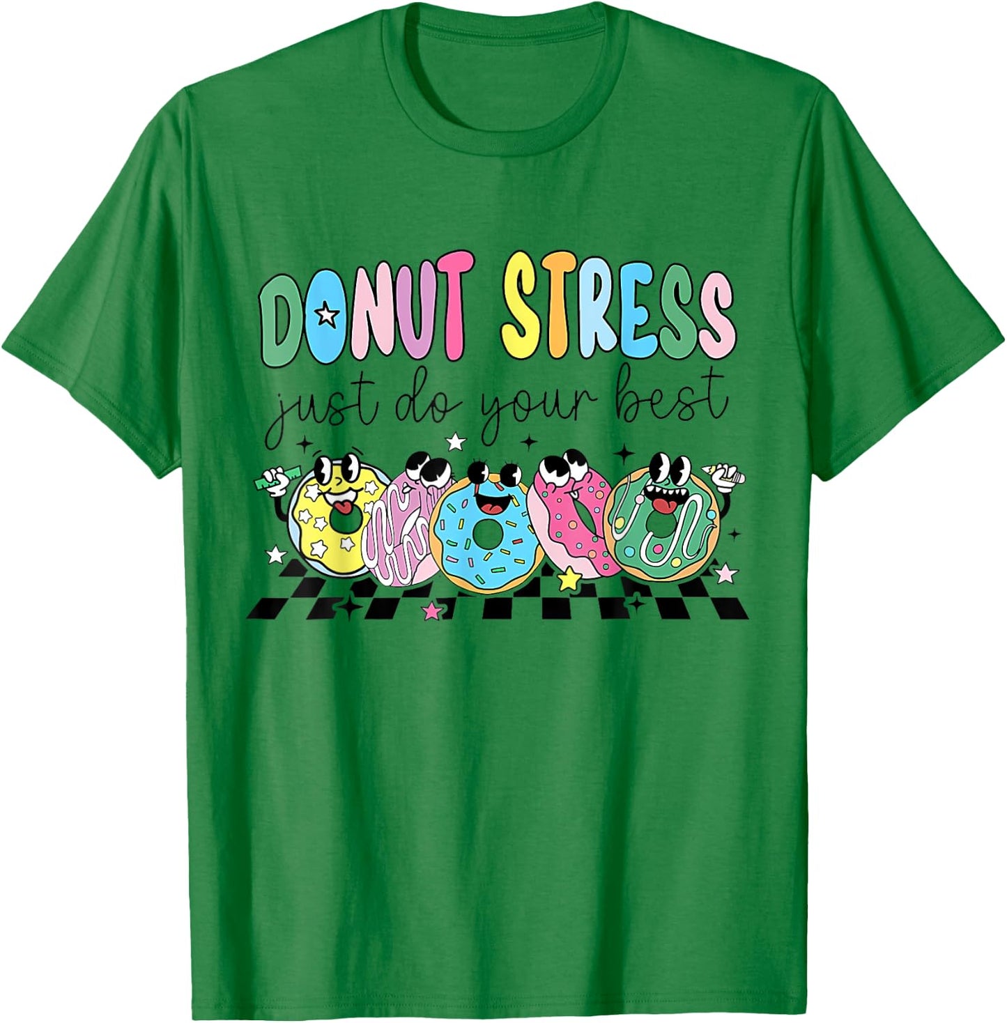 Groovy Donut Stress Just Do Your Best Retro Teacher Test Day Women T-Shirt - T-Shirt | Irish Green