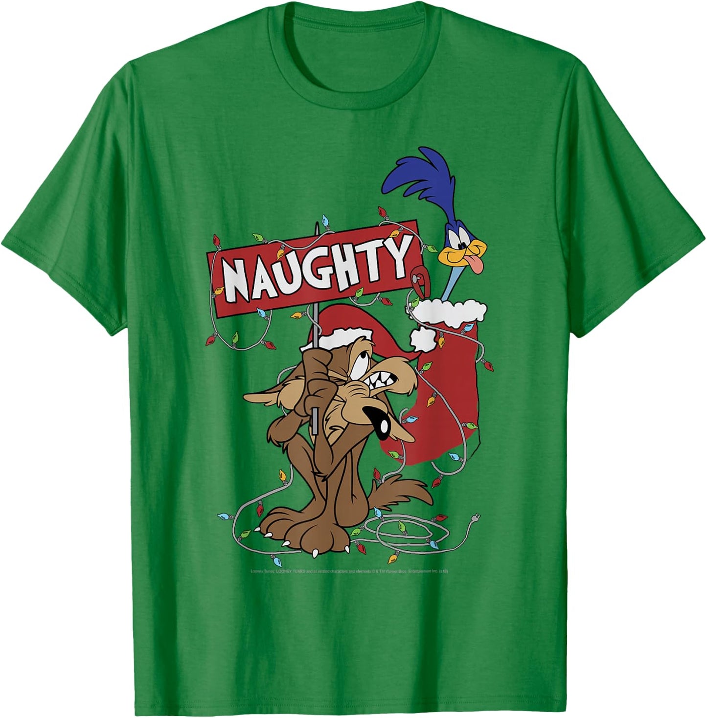 Looney Tunes Christmas Wile E. Coyote & Road Runner Naughty T-Shirt - T-Shirt | Irish Green