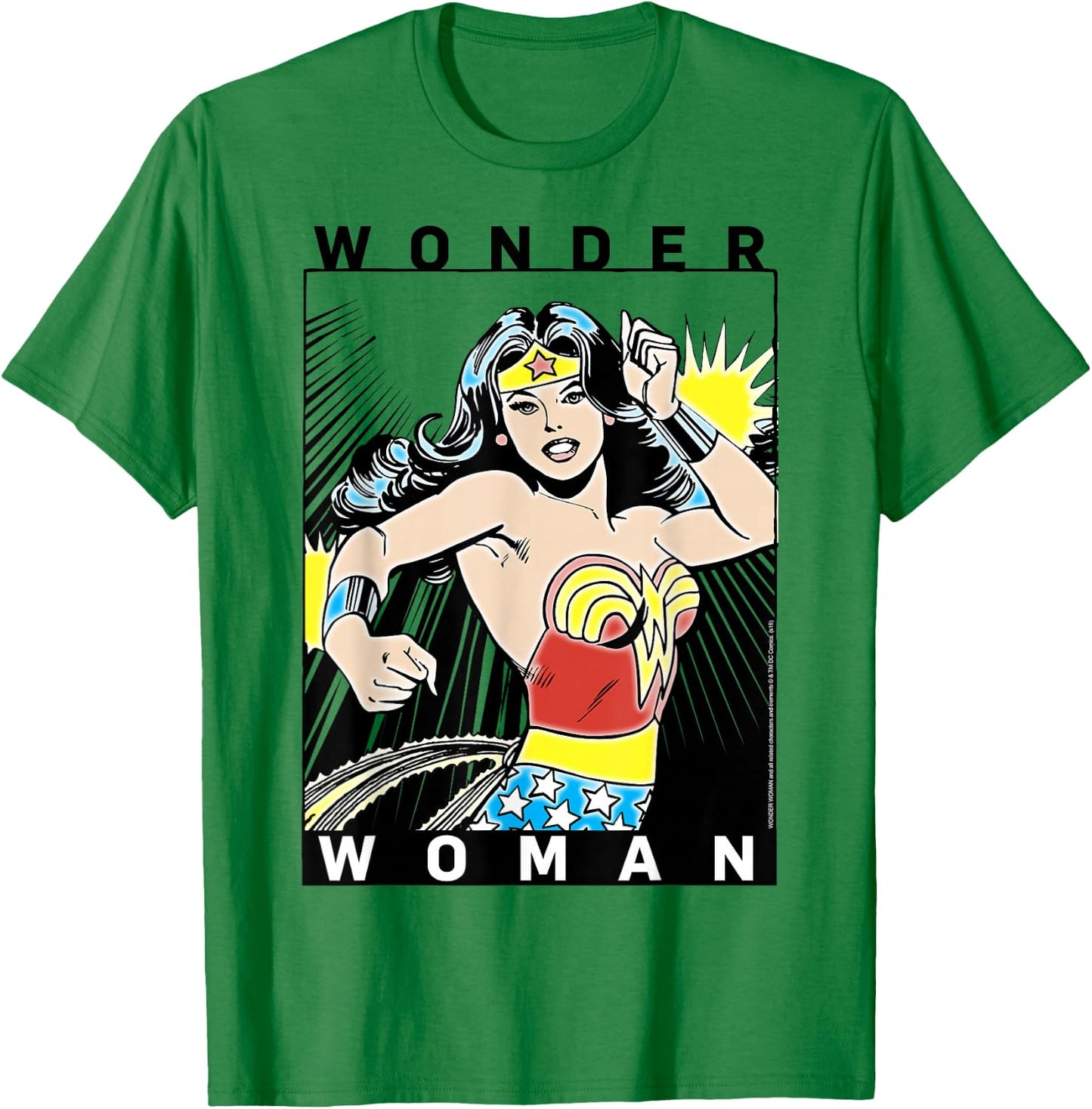DC Comics Wonder Woman Vintage Style Comic Book Poster T-Shirt - T-Shirt | Irish Green
