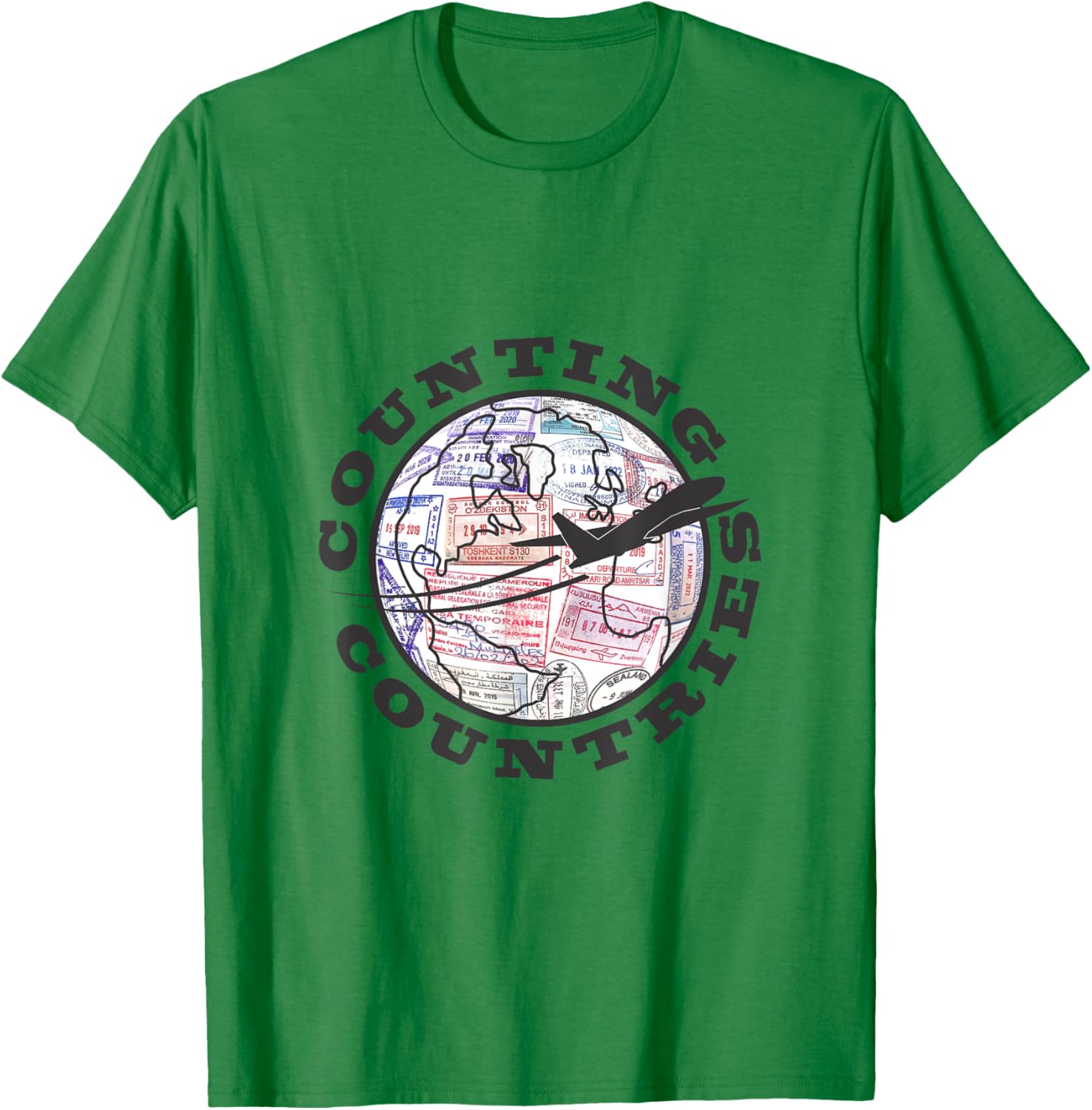 Counting Countries, Front Logo, Black Airplane T-Shirt - T-Shirt | Irish Green