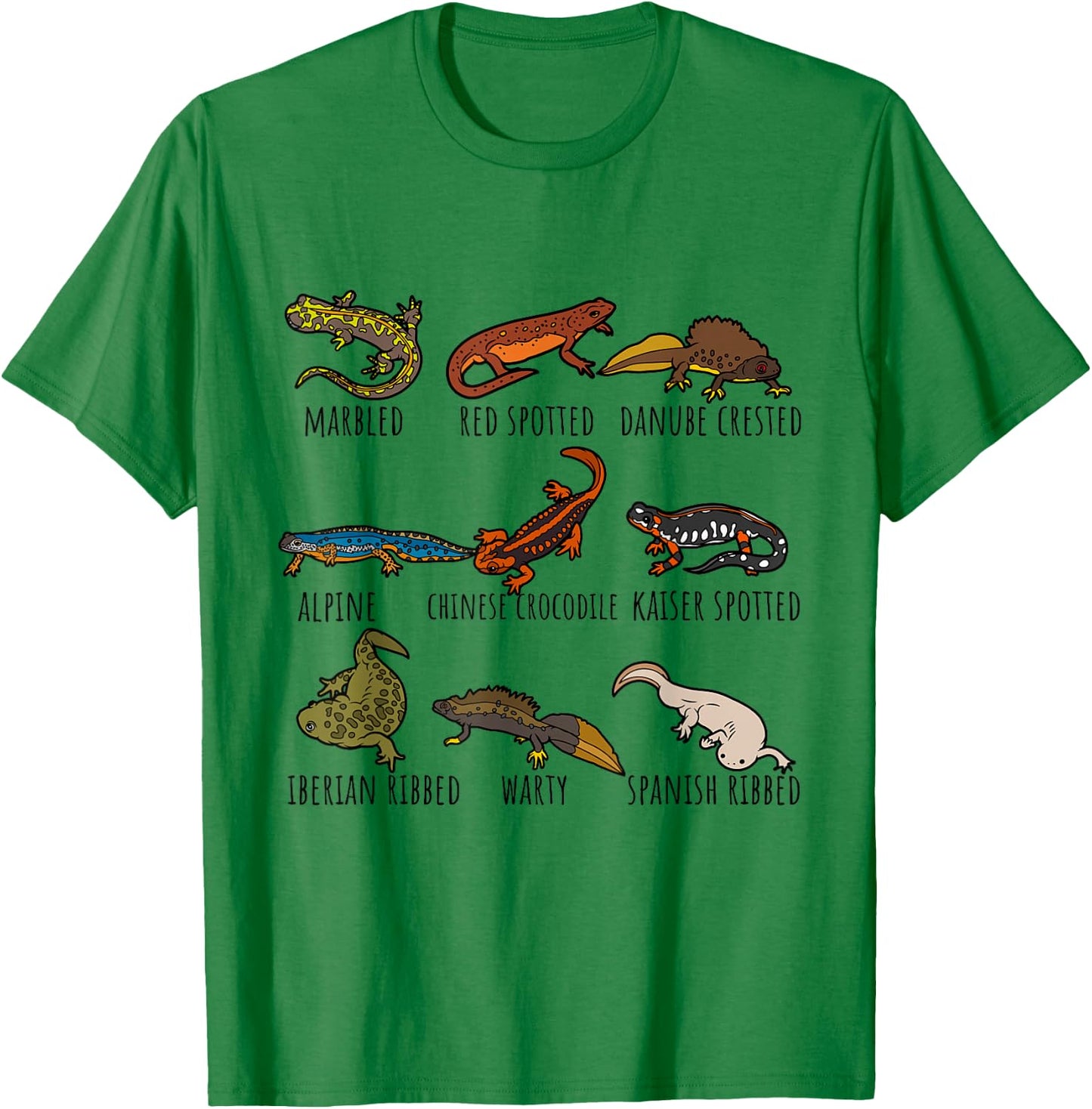 Cute Types Of Newts Salamander Species Chart For Newt Lovers T-Shirt - T-Shirt | Irish Green