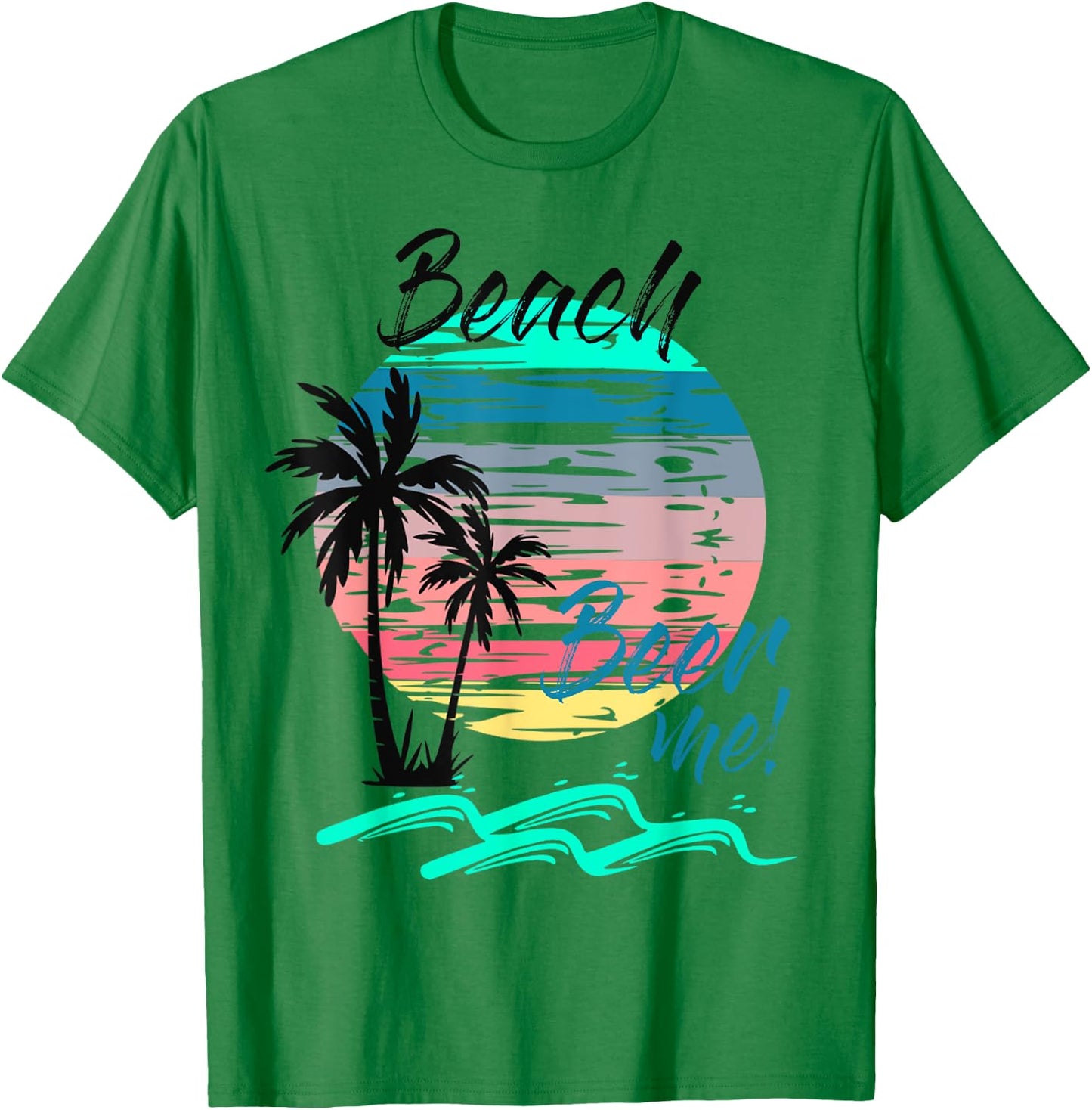 Beer Me Funny Drinking Beach Retro Sunset Palm Trees Summer Men Women T-Shirt - T-Shirt | Irish Green