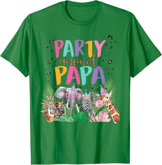 Papa Of The Birthday Boy Girl Zoo Theme Animal Party T-Shirt - T-Shirt | Irish Green
