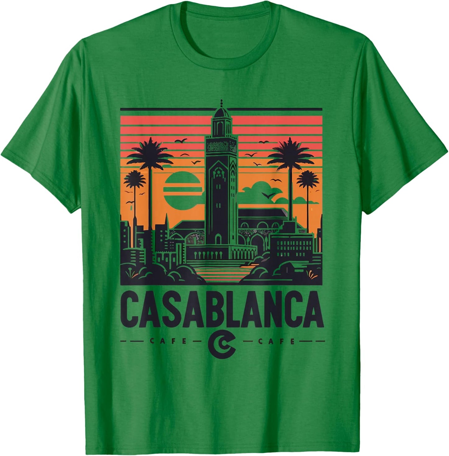 Vintage Casablanca Skyline Cafe T-Shirt - T-Shirt | Irish Green