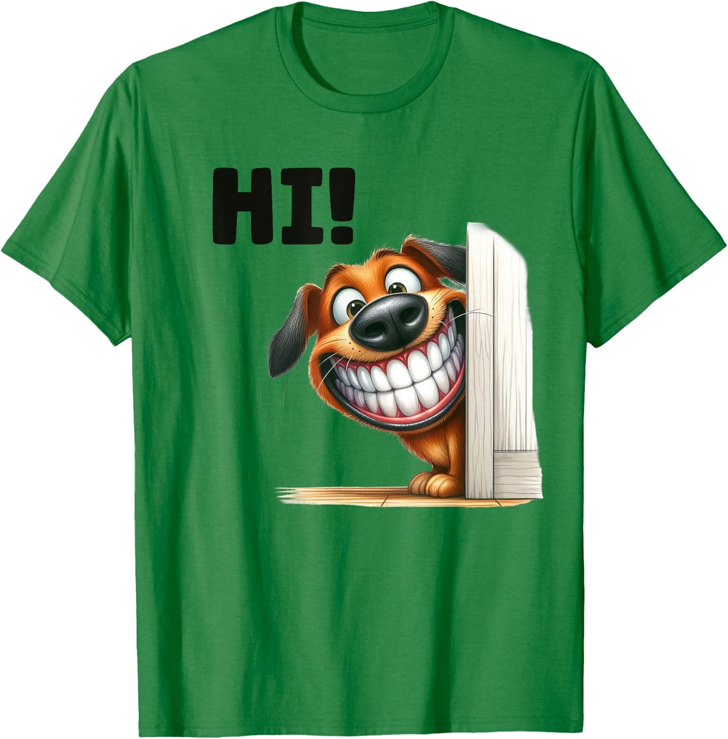 Funny Dog Peeking Smile Laughing Humor Big Teeth Pet Hi Men Women Kids T-Shirt - T-Shirt | Irish Green