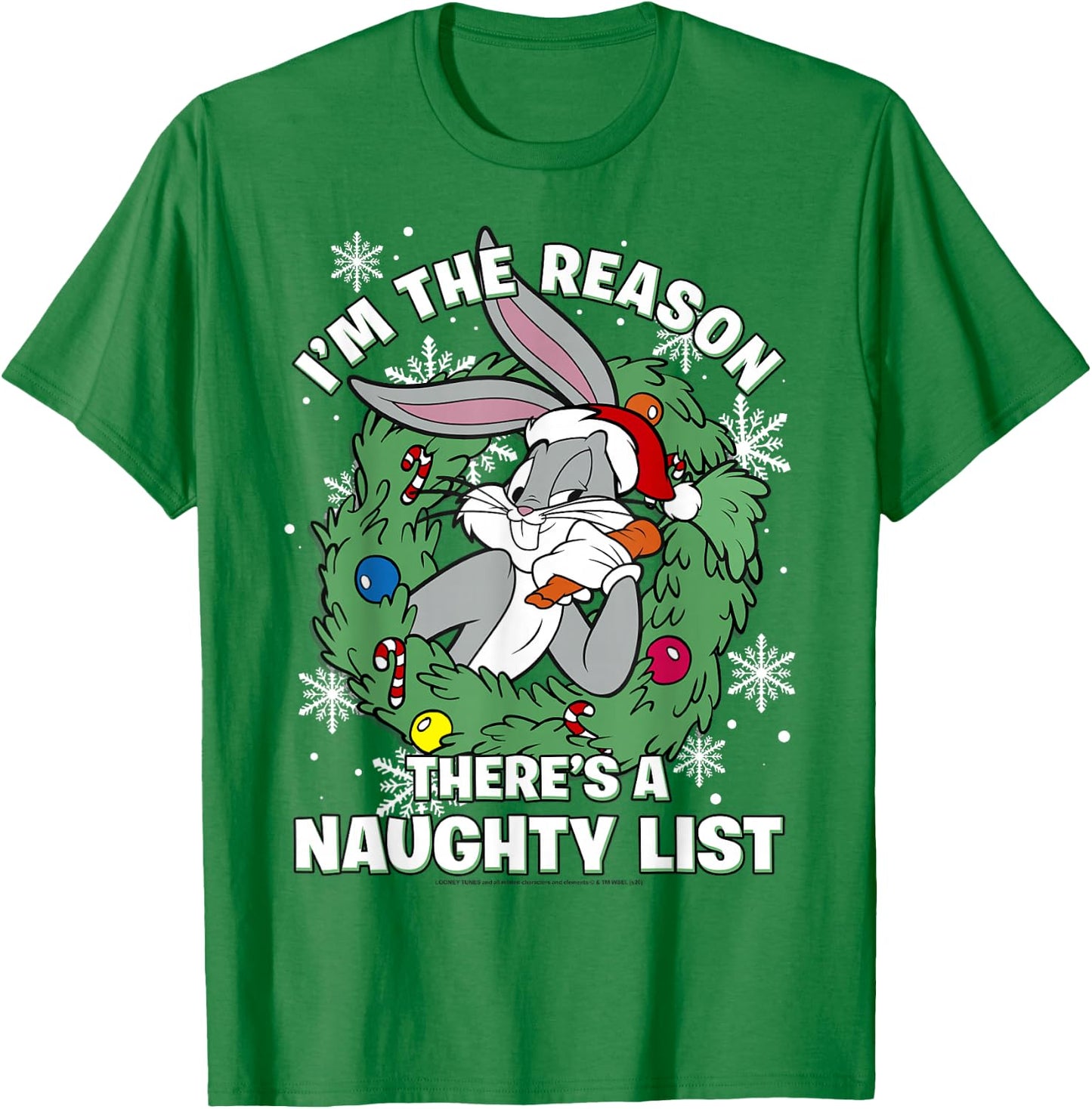 Looney Tunes Christmas Bugs Reason There's A Naughty List T-Shirt - T-Shirt | Irish Green