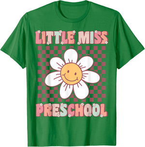 Little Miss Preschool Retro Cute Groovy First Day of Pre-K T-Shirt - T-Shirt | Irish Green