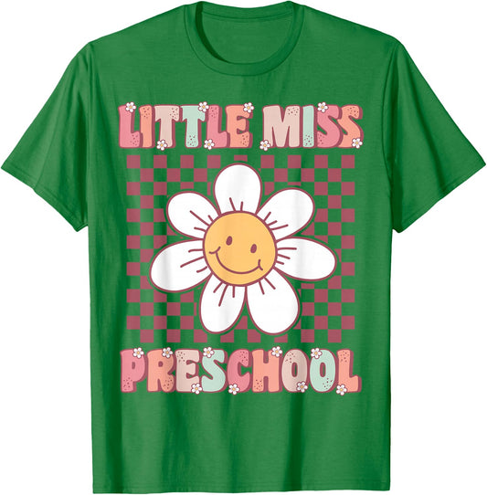 Little Miss Preschool Retro Cute Groovy First Day of Pre-K T-Shirt - T-Shirt | Irish Green