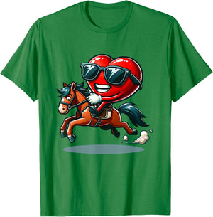 Funny Valentine Horse Riding Lover Horses Enthusiast Hearts T-Shirt - T-Shirt | Irish Green