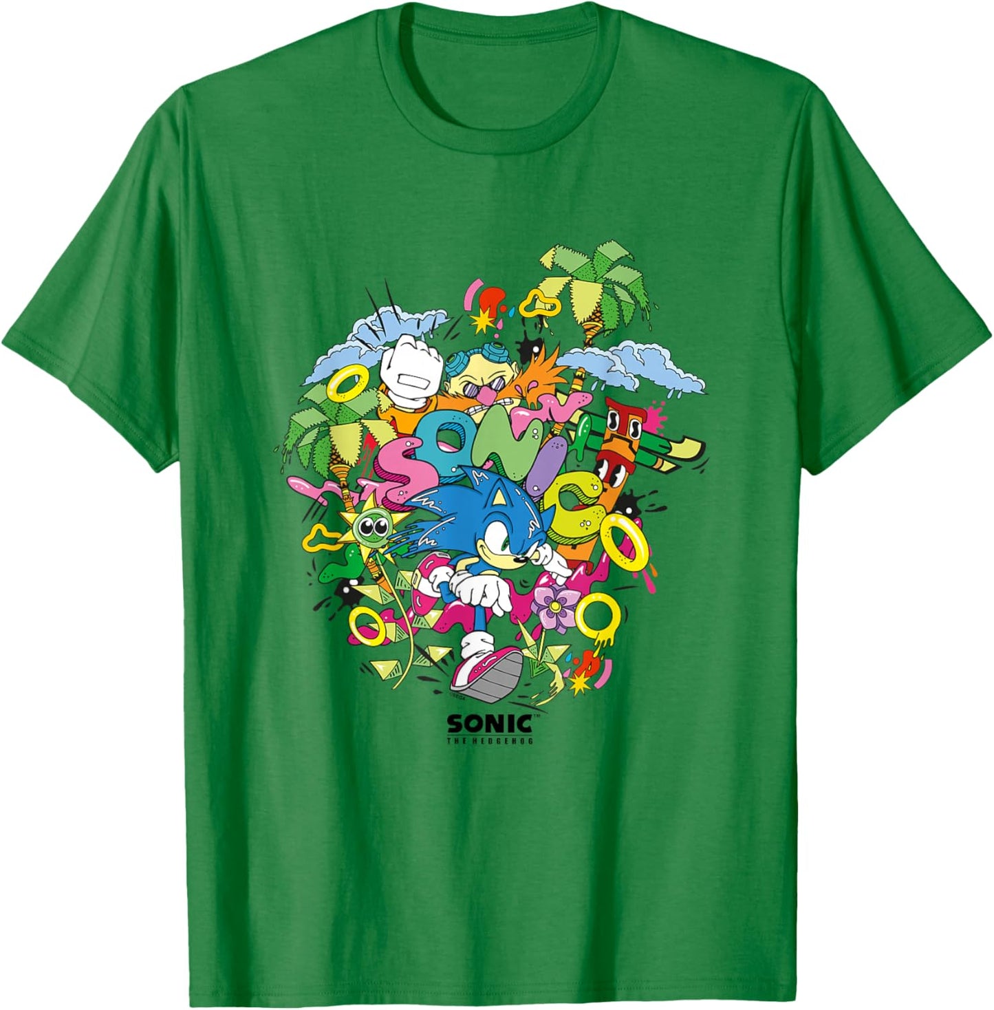 Sonic The Hedgehog Ruining Eggman's Plan Colorful Collage T-Shirt - T-Shirt | Irish Green
