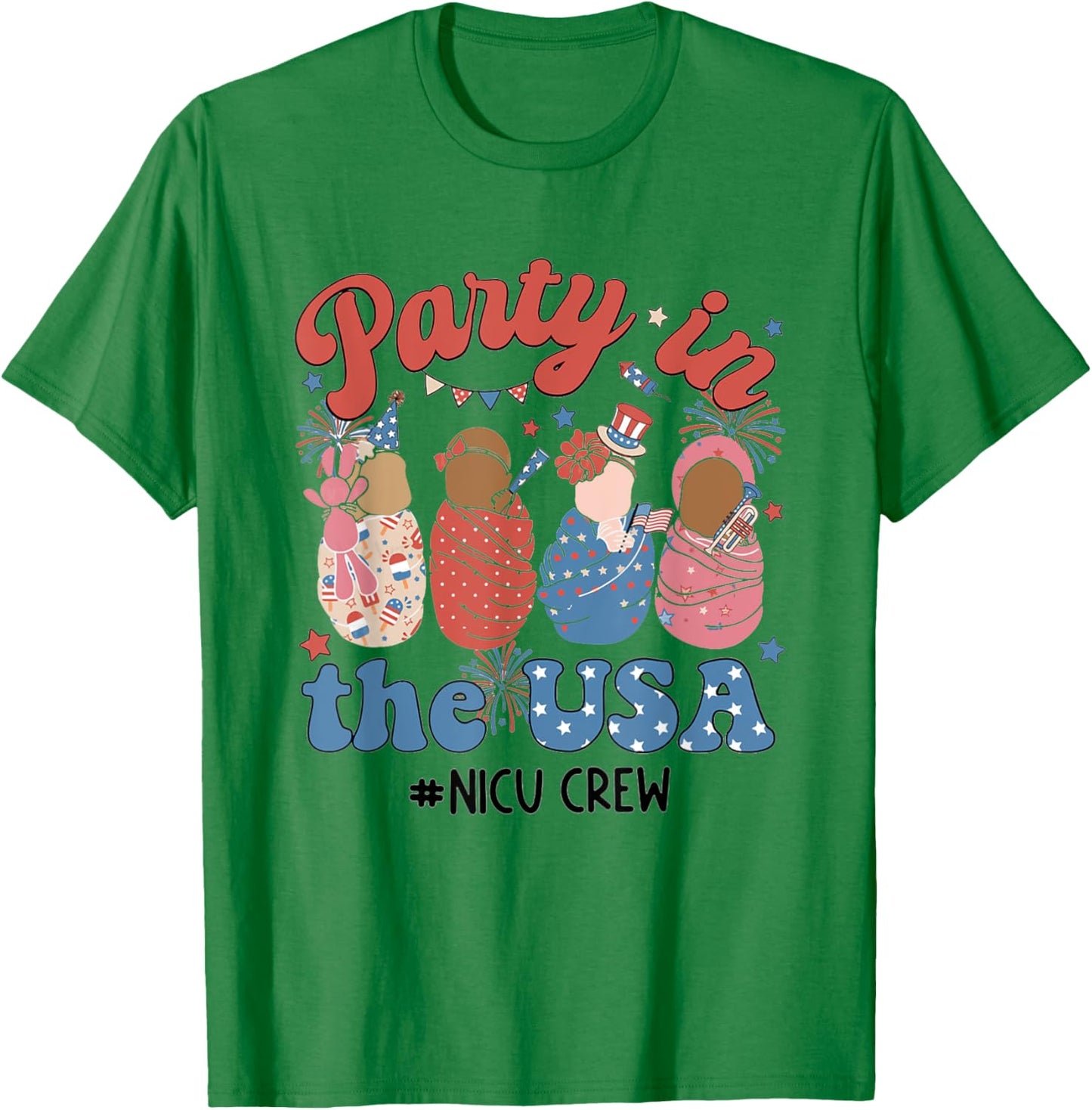 Retro Party In The USA NICU Crew 4th Of July NICU Nurse Men T-Shirt - T-Shirt | Irish Green