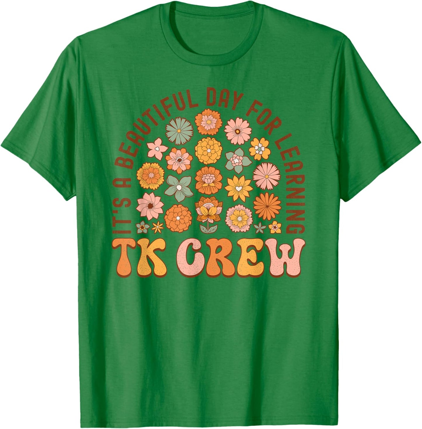 TK Crew Wildflower Retro TK Teacher Daisy Kid Back to School T-Shirt - T-Shirt | Irish Green