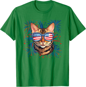 American 4th of July Bengal Cat Kids Men T-Shirt - T-Shirt | Irish Green