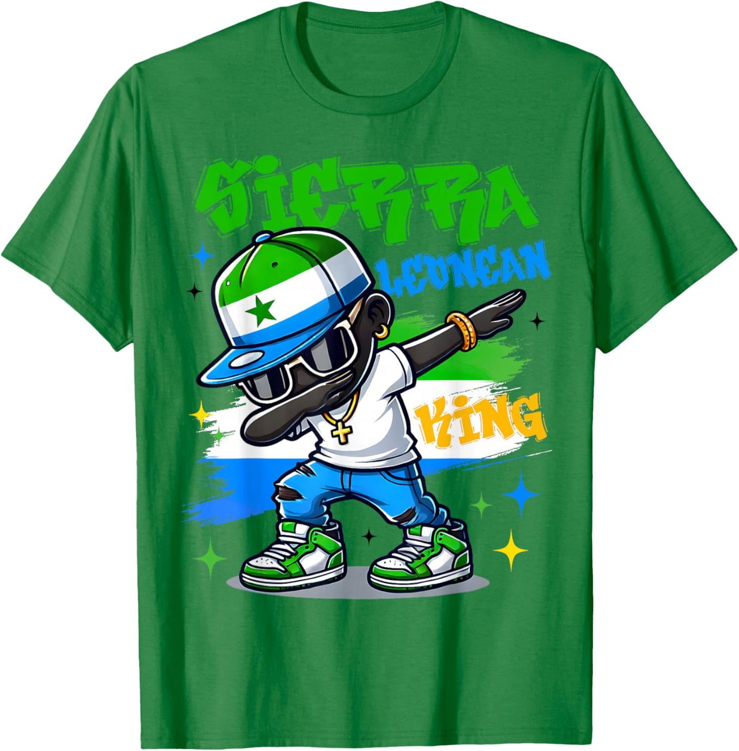 Sierra Leonean King dabbing Sierra Leone Flag Pride for Kids T-Shirt - T-Shirt | Irish Green