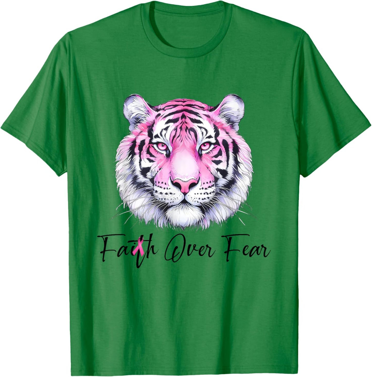 Faith Over Fear Christian Tiger Breast Cancer Awareness T-Shirt - T-Shirt | Irish Green