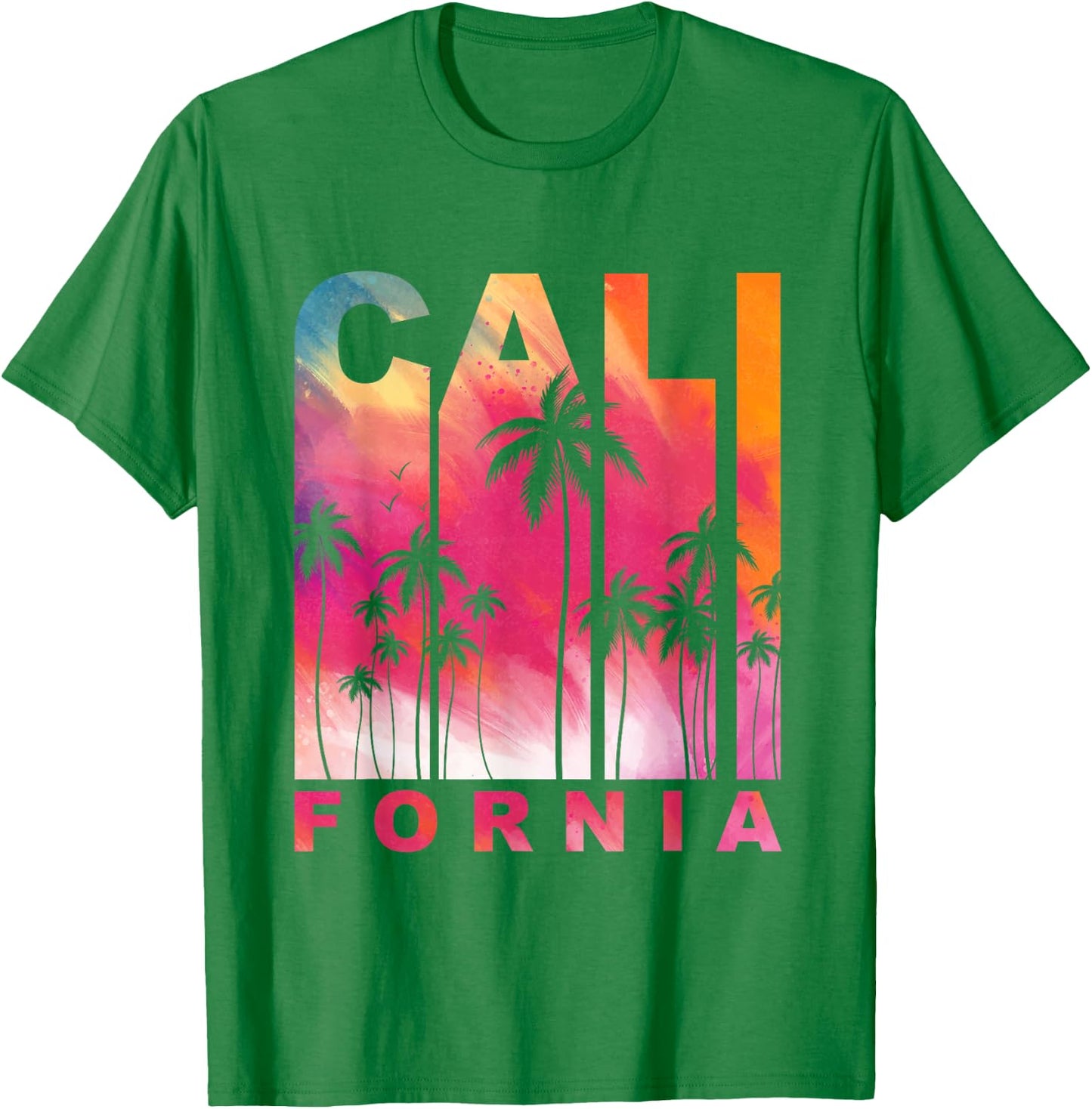 Summer Vacation Palm Trees CA Vintage Tropical California T-Shirt - T-Shirt | Irish Green