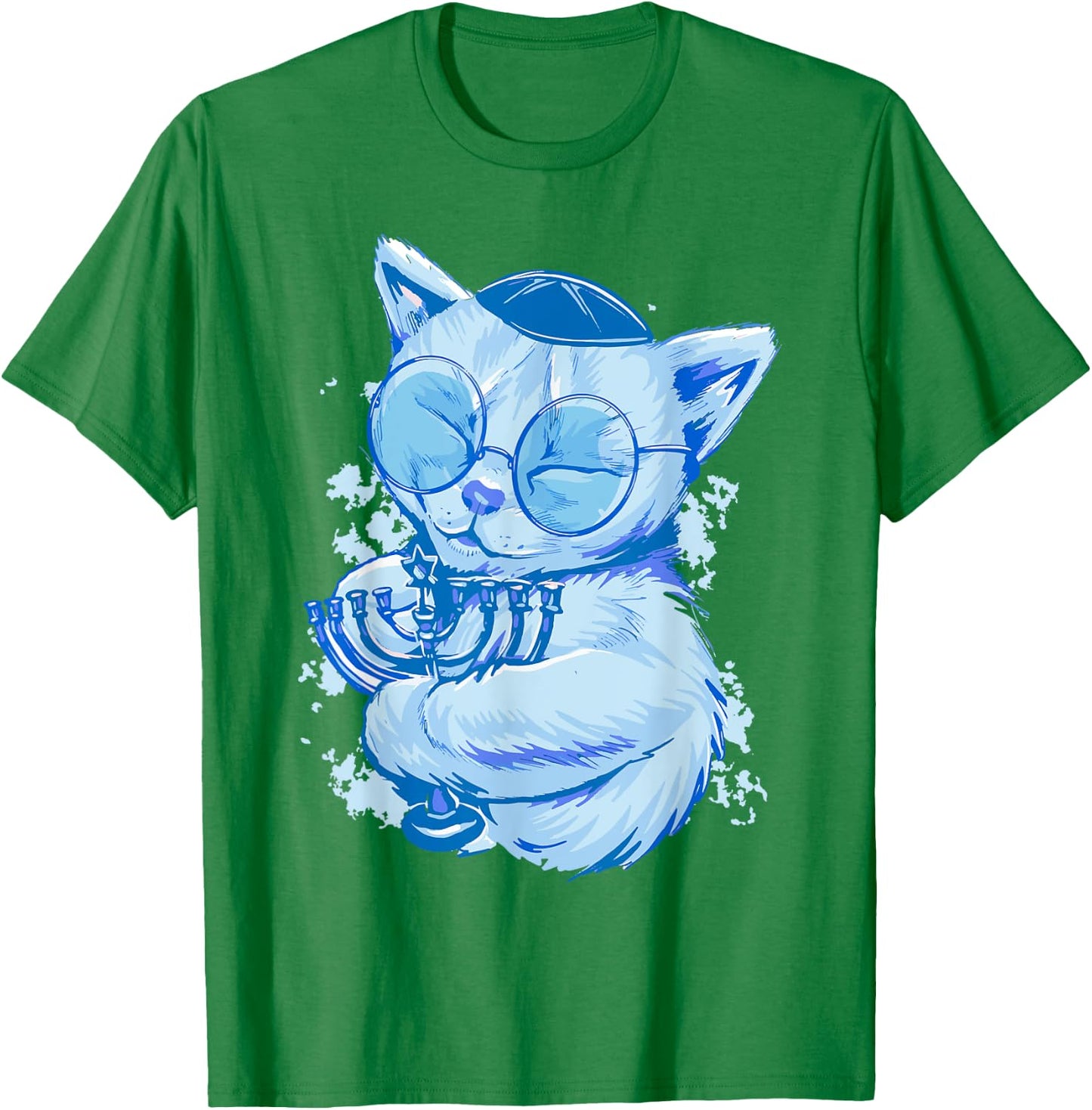 Funny Hanukkah Cat Jewish Chanukah Cat Menorah Adults Kids T-Shirt - T-Shirt | Irish Green