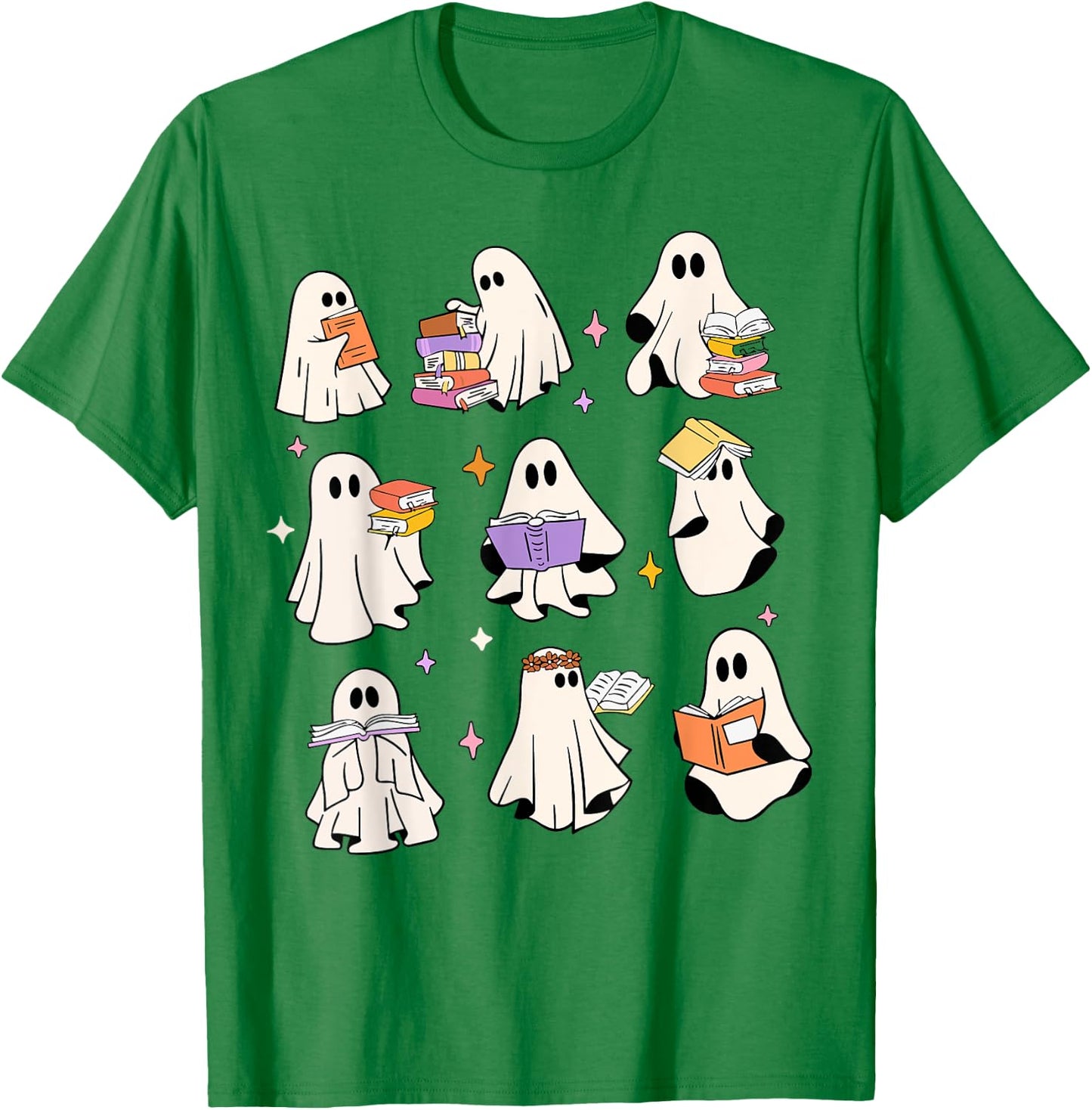 Vintage Halloween Reading Ghost Autumn Shirt Fall Spooky T-Shirt - T-Shirt | Irish Green