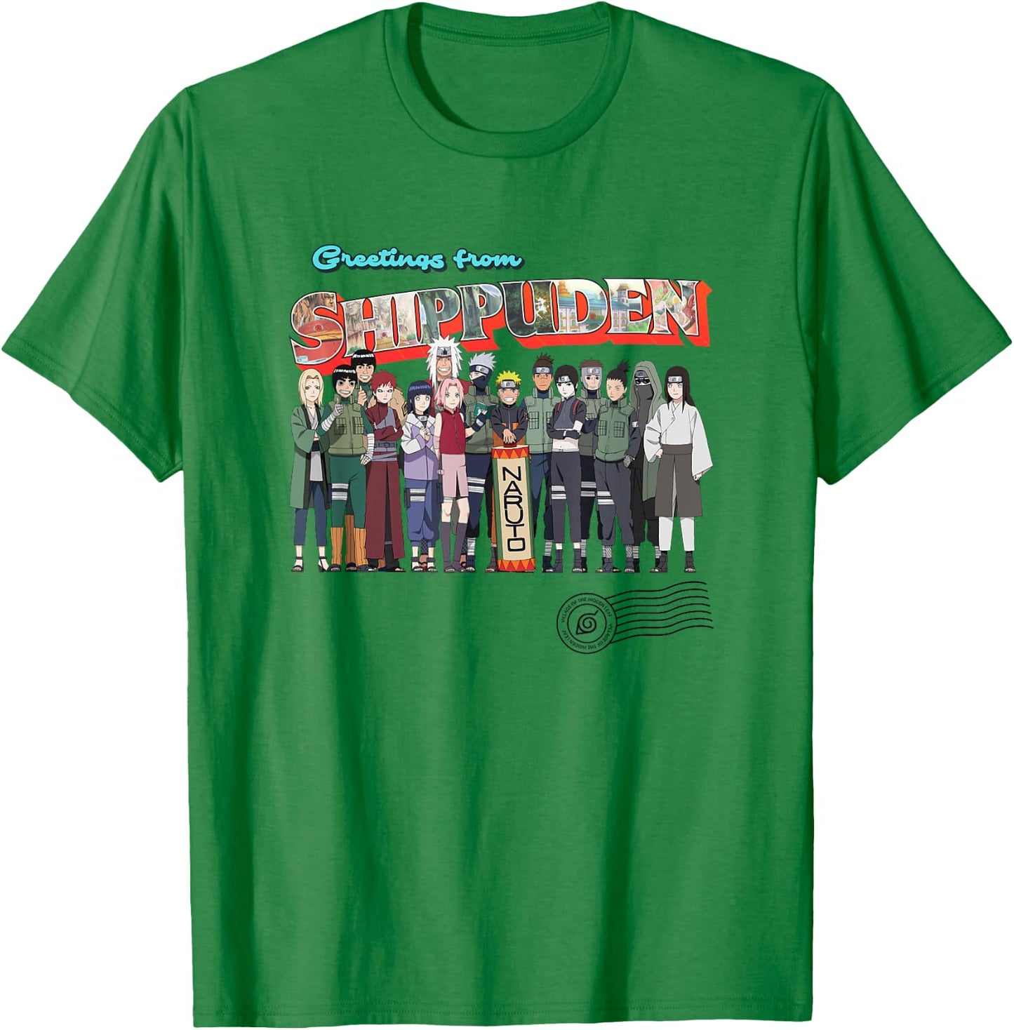 Naruto Shippuden Greetings Hidden Leaf Destination Anime T-Shirt - T-Shirt | Irish Green