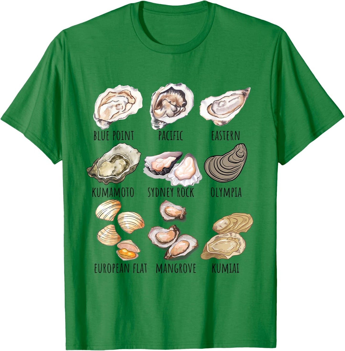 Different Type of Oysters Breed Collection,Cute Oyster Lover T-Shirt - T-Shirt | Irish Green