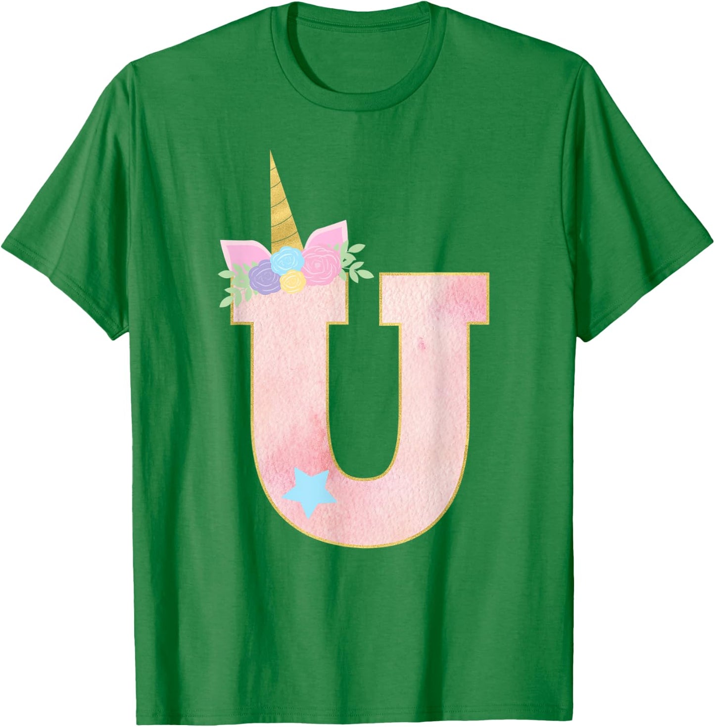 Initial Letter U Unicorn Monogram for Girls Unicorn Birthday T-Shirt - T-Shirt | Irish Green