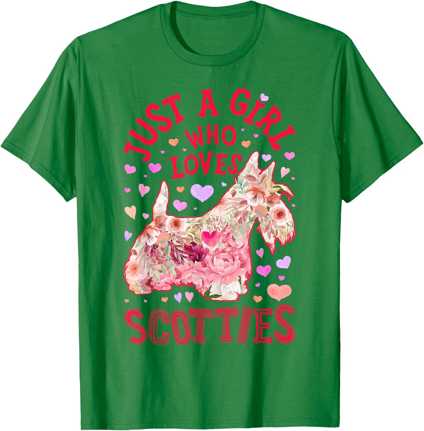 Scottie Scottish Terrier Just A Girl Who Loves Dog Flower T-Shirt - T-Shirt | Irish Green