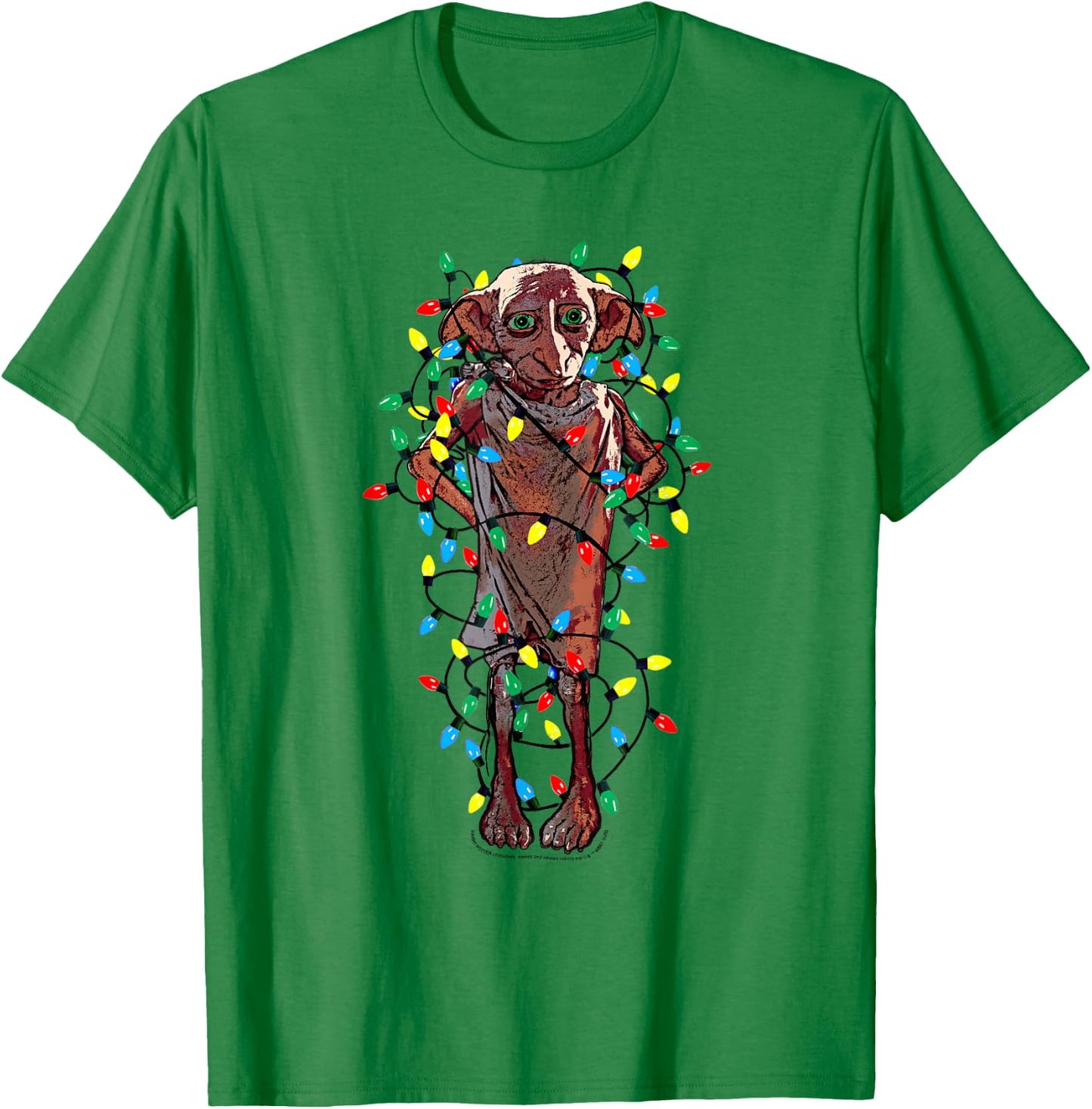Harry Potter Christmas Dobby Christmas Lights Portrait T-Shirt - T-Shirt | Irish Green