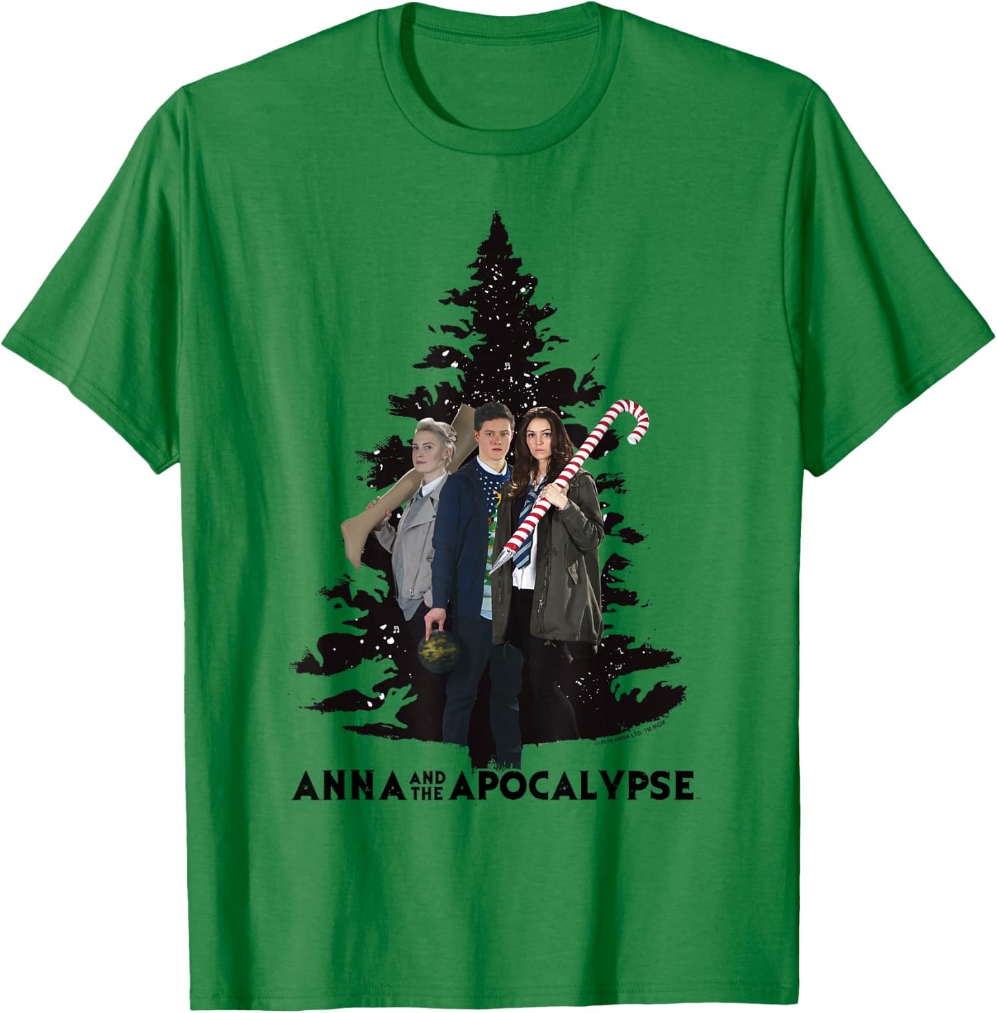 Anna and the Apocalypse Group Shot Zombie Christmas Tree T-Shirt - T-Shirt | Irish Green