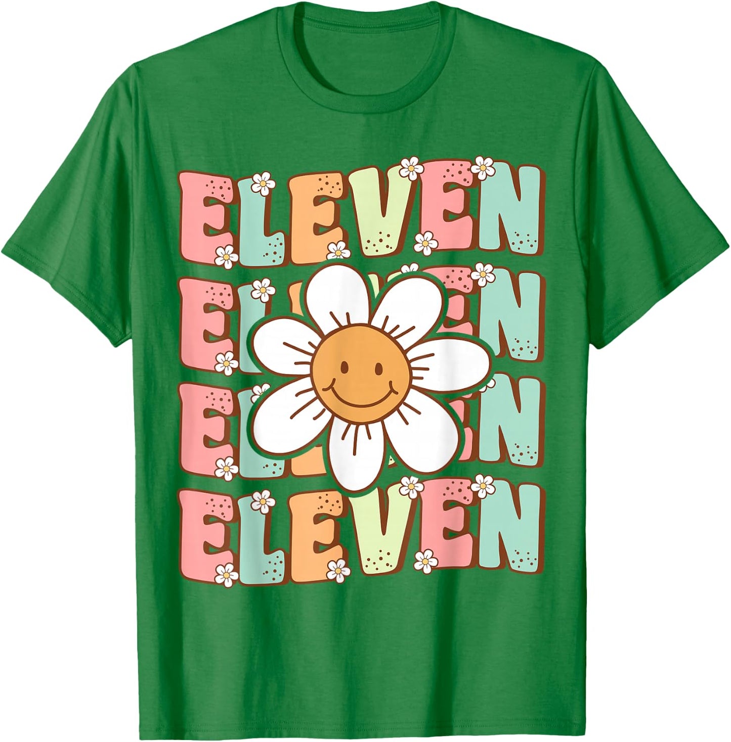 Cute Groovy 11th Birthday Party Daisy Flower Eleven Year Old T-Shirt - T-Shirt | Irish Green