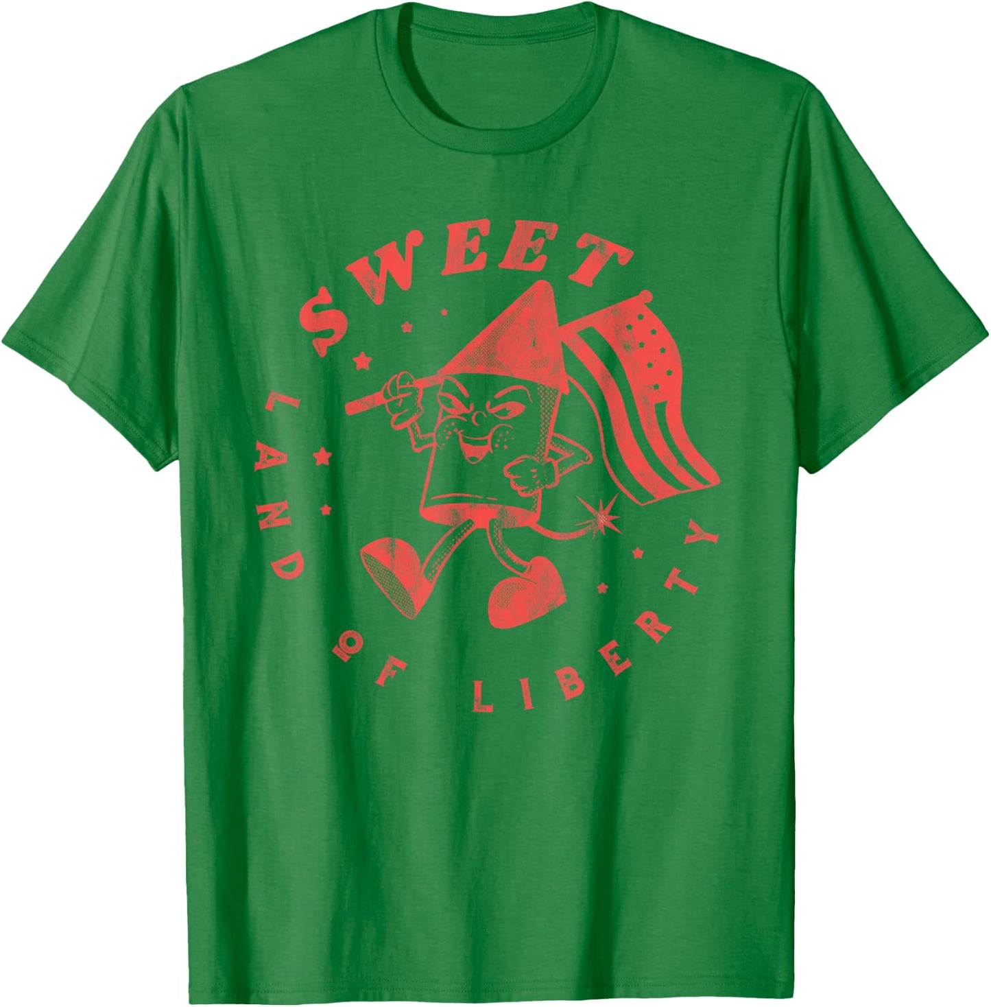 Fourth of July Sweet Land of Liberty Vintage Fireworks USA T-Shirt - T-Shirt | Irish Green