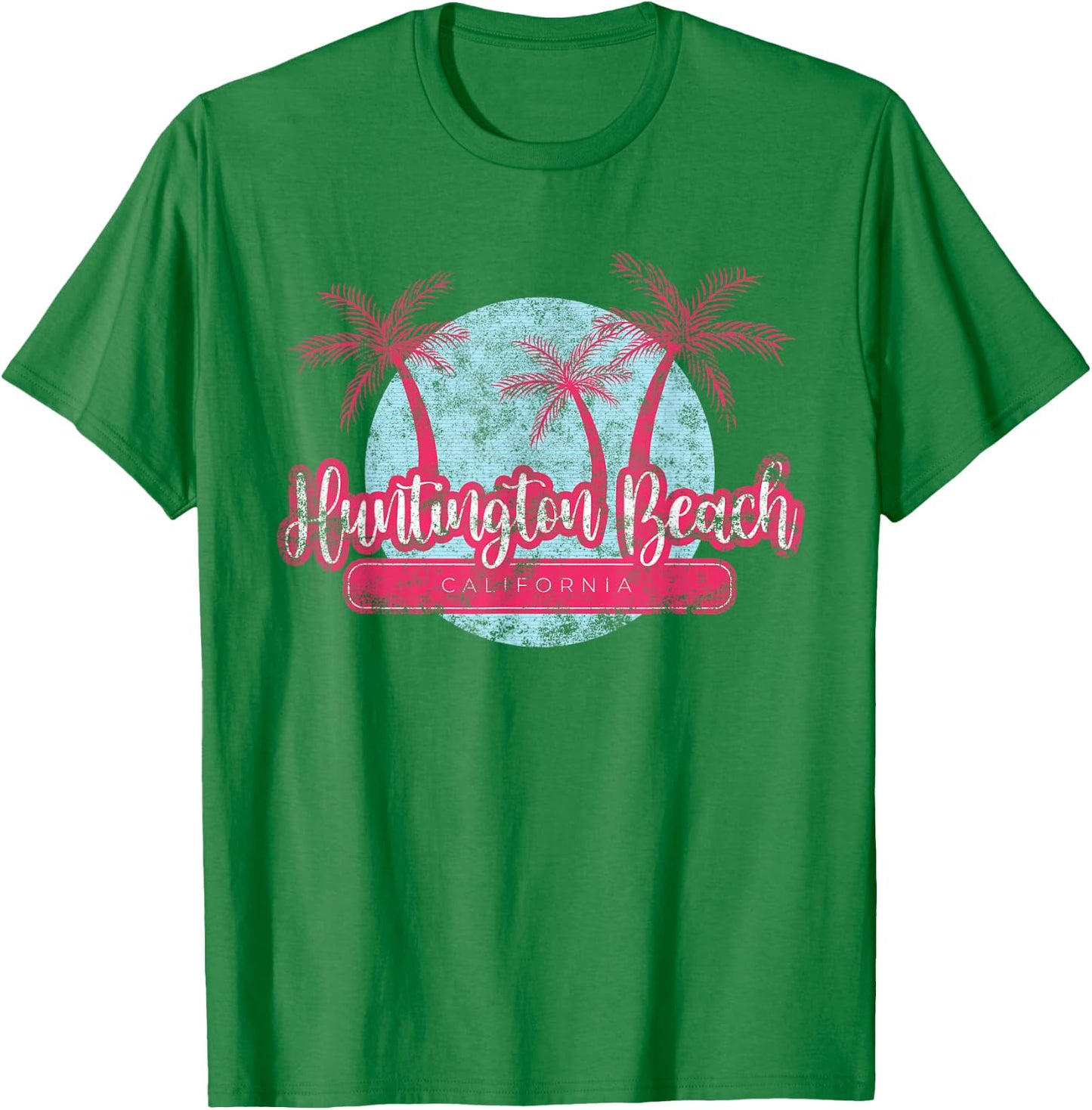 Huntington Beach California Retro Palm Tree Vintage Surf Men Women Girls Kids T-Shirt - T-Shirt | Irish Green