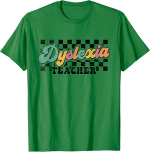 Retro Checkered Dyslexia Teacher Squad SPED Therapist Mental T-Shirt - T-Shirt | Irish Green