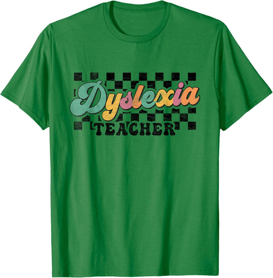 Retro Checkered Dyslexia Teacher Squad SPED Therapist Mental T-Shirt - T-Shirt | Irish Green