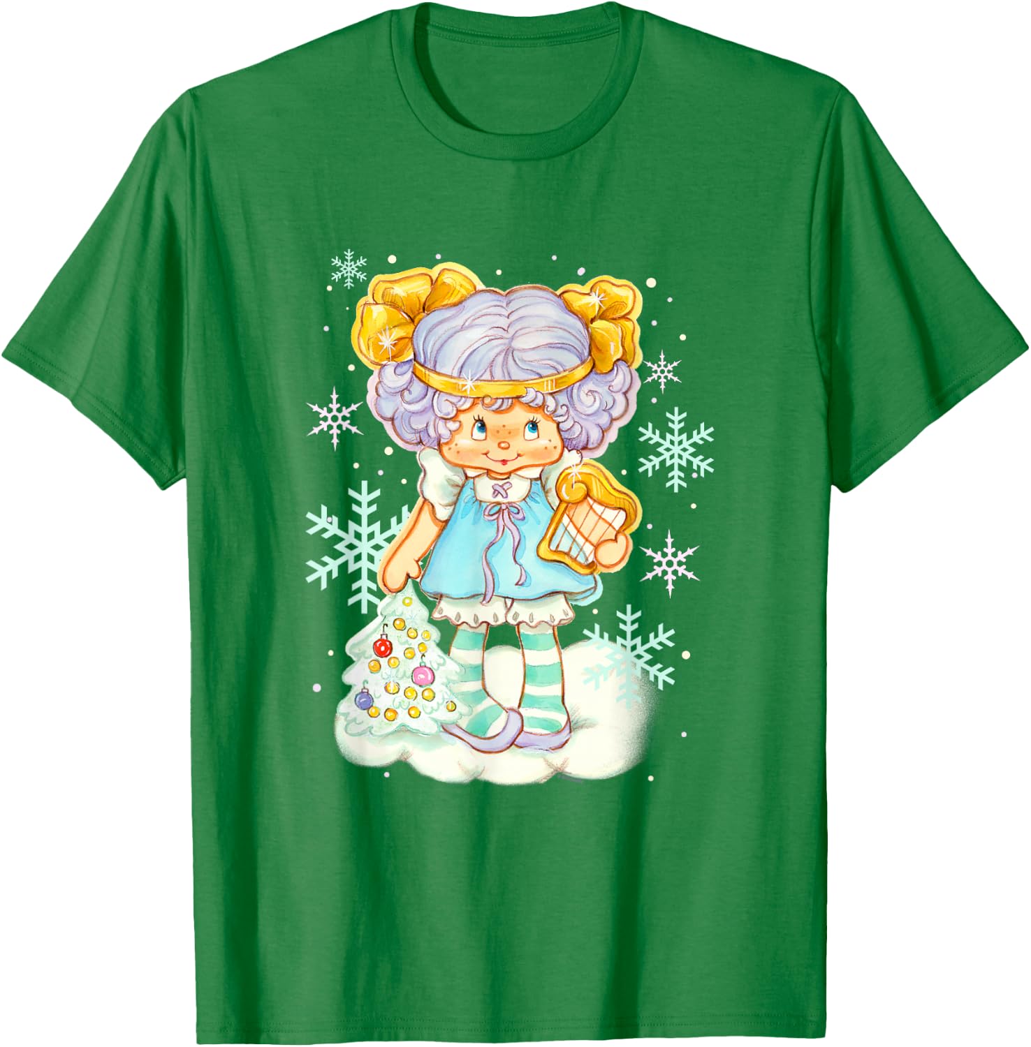 Strawberry Shortcake Christmas Cute Angel Cake Snow Portrait T-Shirt - T-Shirt | Irish Green