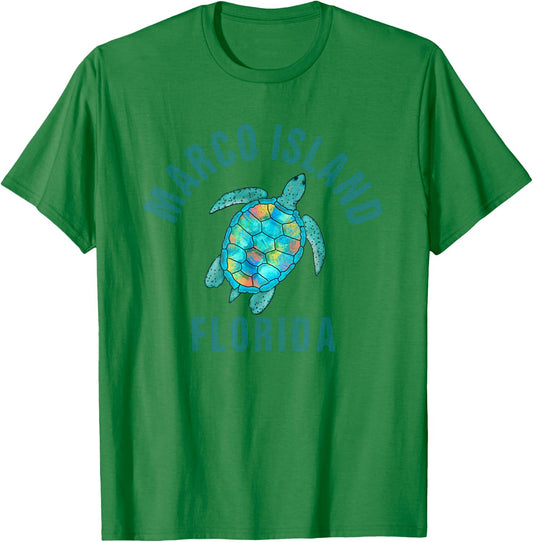 Marco Island Beach Design / Sea Turtle Illustration Gift T-Shirt - T-Shirt | Irish Green