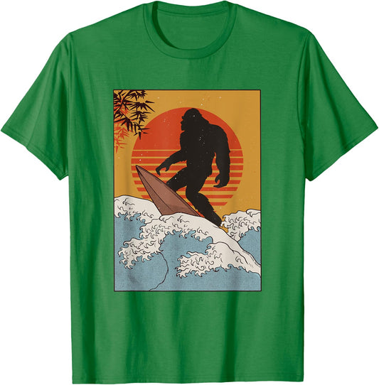Japanese Vintage Kanagawa Art Great Wave - Surfing Bigfoot T-Shirt - T-Shirt | Irish Green
