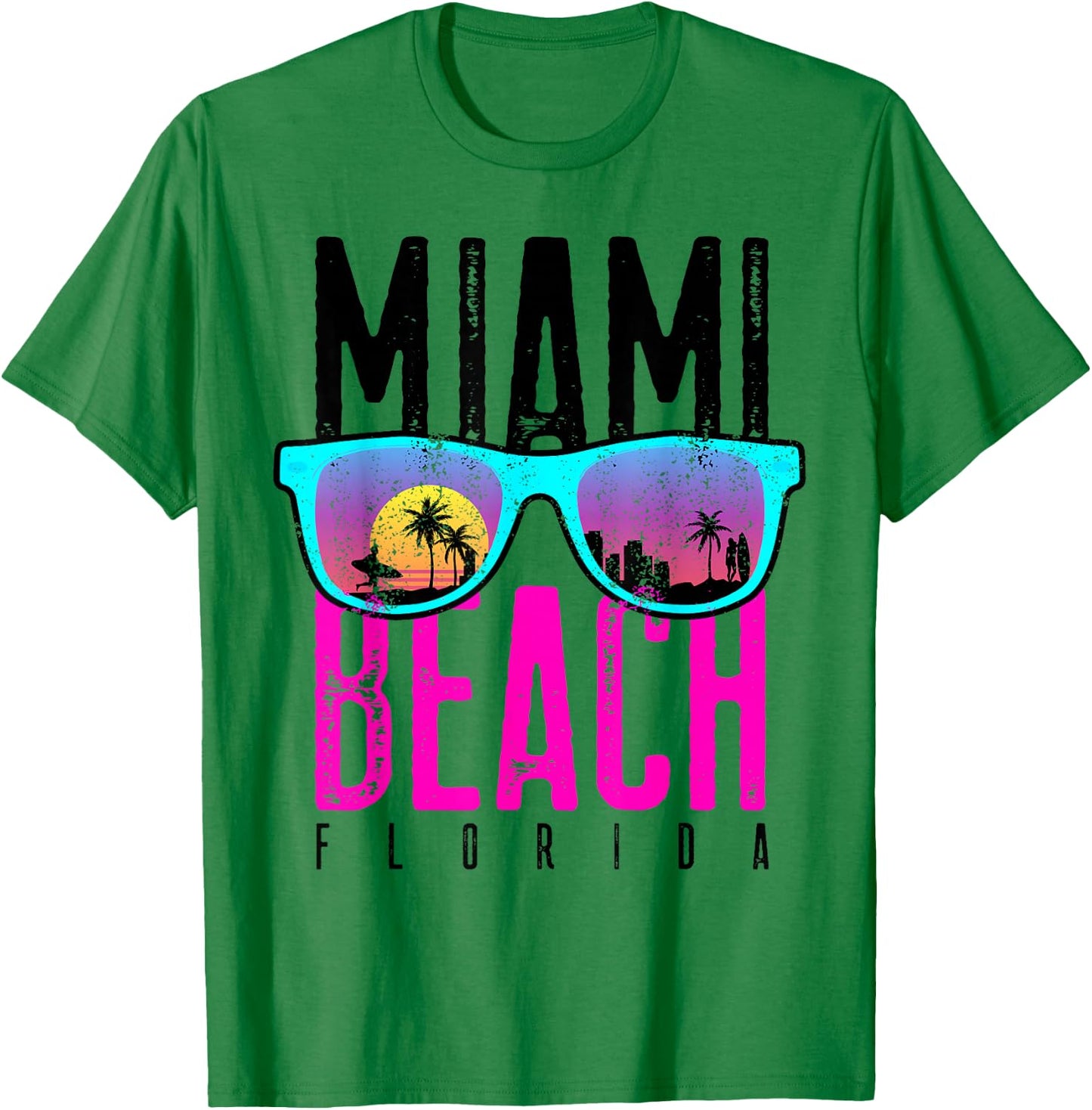 Miami Beach Shirt Florida Sunset Retro Souvenir Surf Miami T-Shirt - T-Shirt | Irish Green