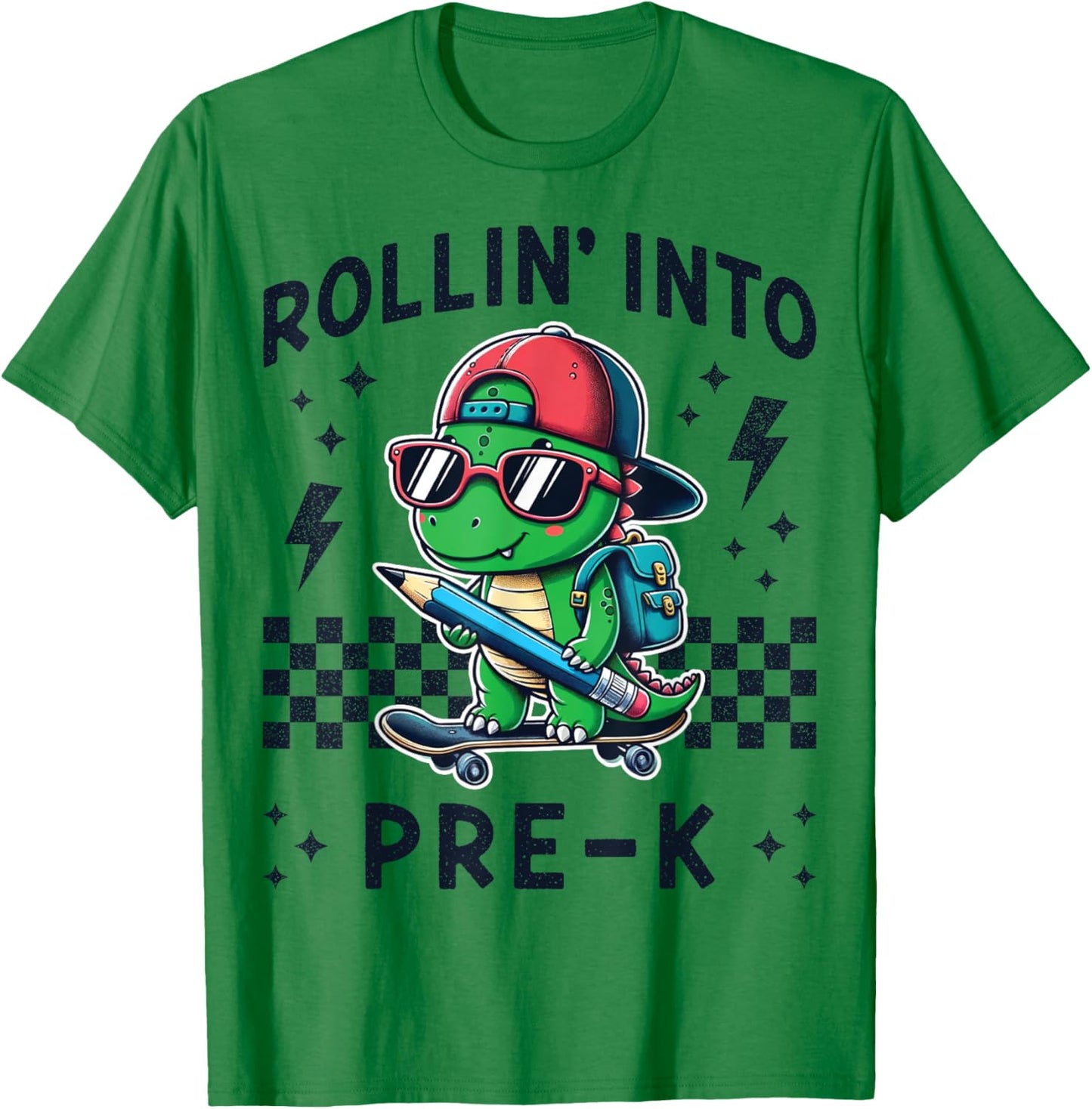 Rollin Into Pre K Dinosaur First Day Pre-K Im Ready for PreK T-Shirt - T-Shirt | Irish Green