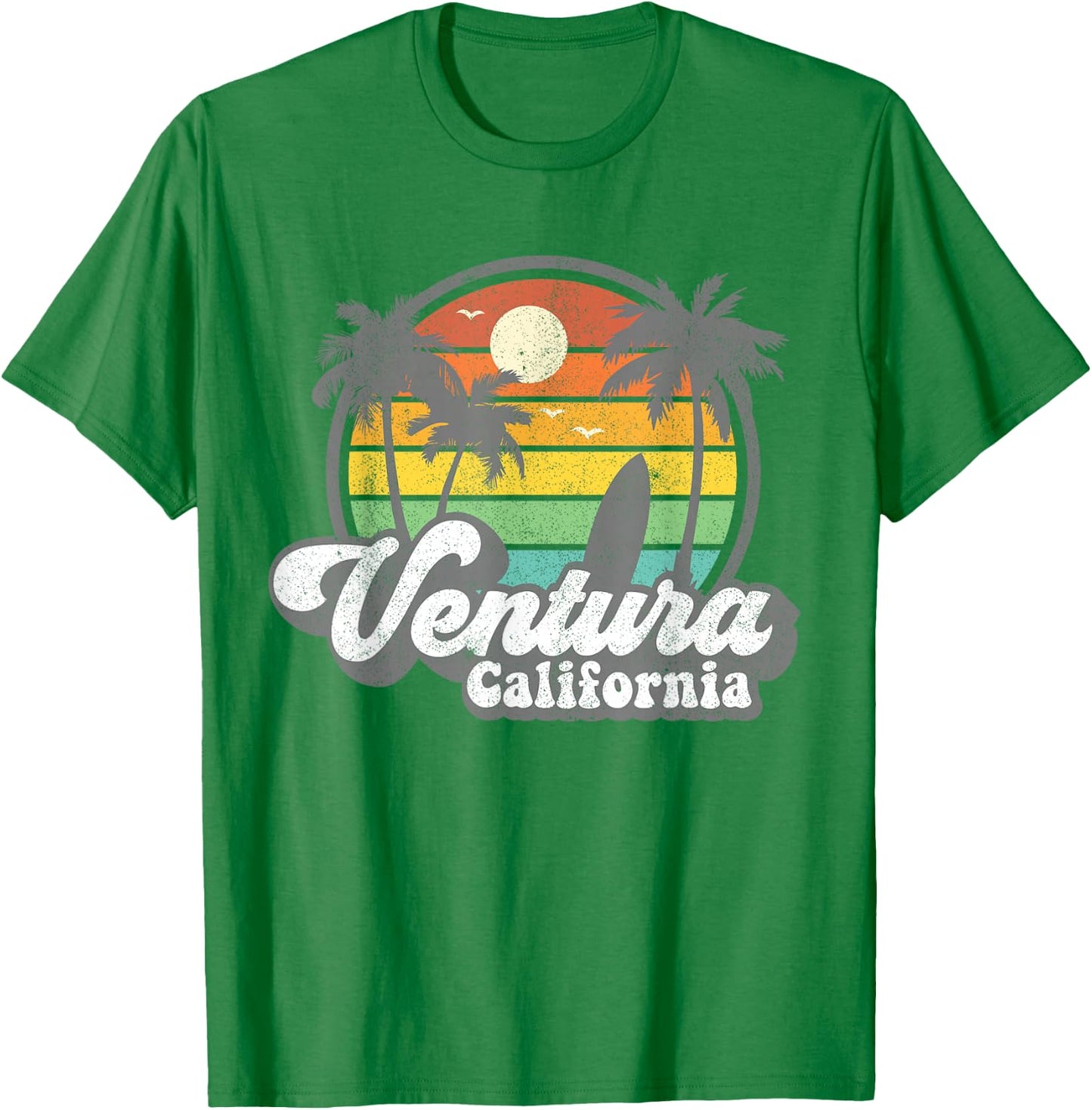 Vintage Ventura Beach California CA Surfing Retro Surf Gift T-Shirt - T-Shirt | Irish Green