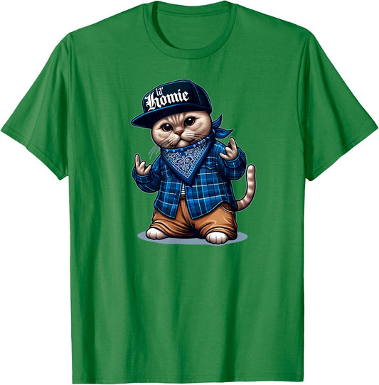 LIL HOMIE Cute Cholo Cat Chicano Art West Coast Hip Hop T-Shirt - T-Shirt | Irish Green