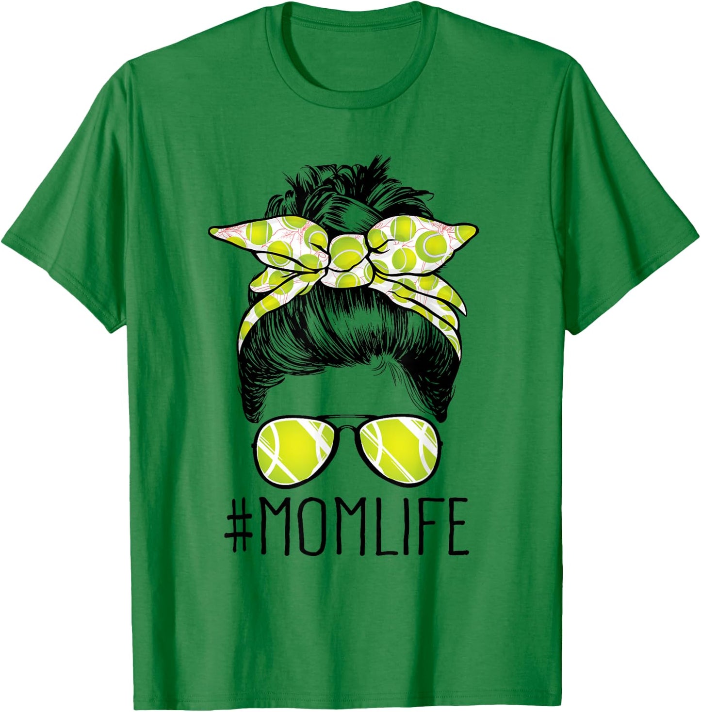 Mom Life Tennis Mom Mothers Day 2021 Messy Bun Funny T-Shirt - T-Shirt | Irish Green
