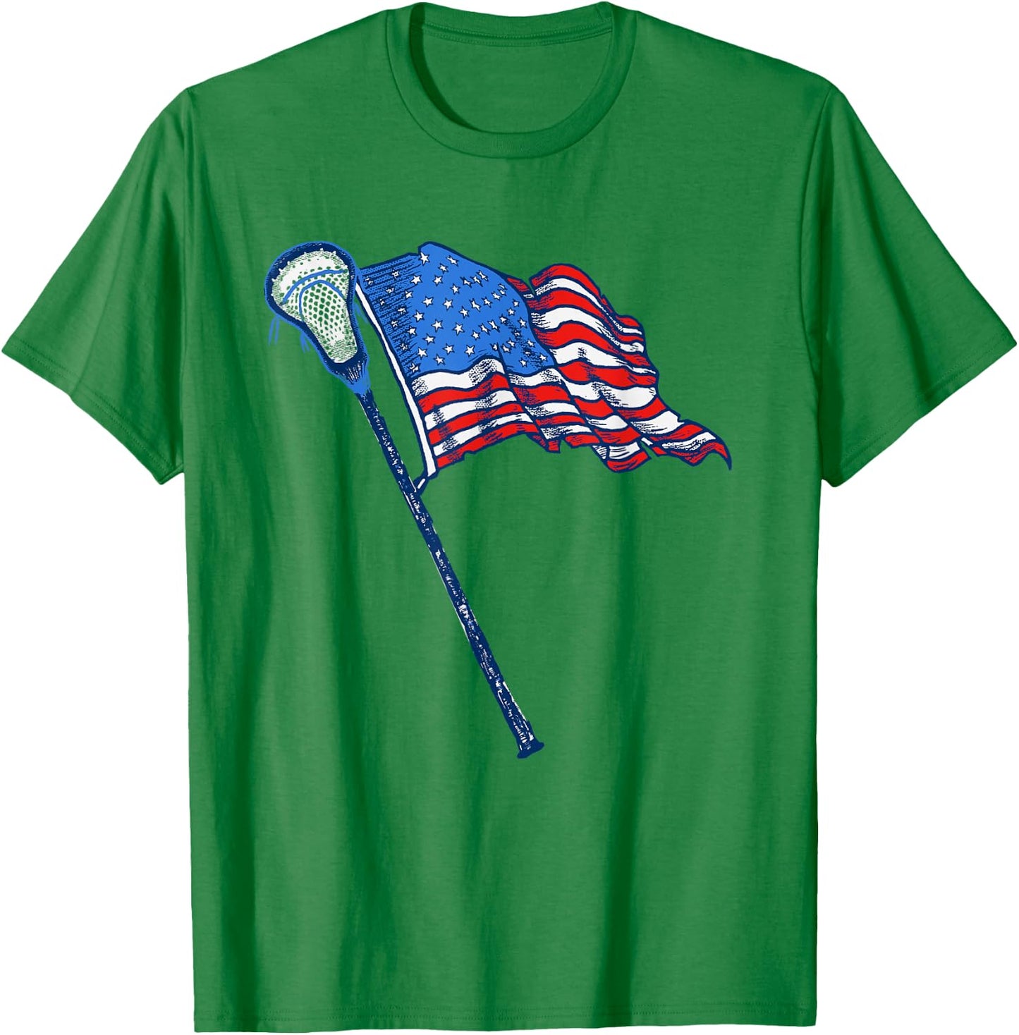 Retro USA American Flag Lacrosse Stick 80's Style T-Shirt - T-Shirt | Irish Green