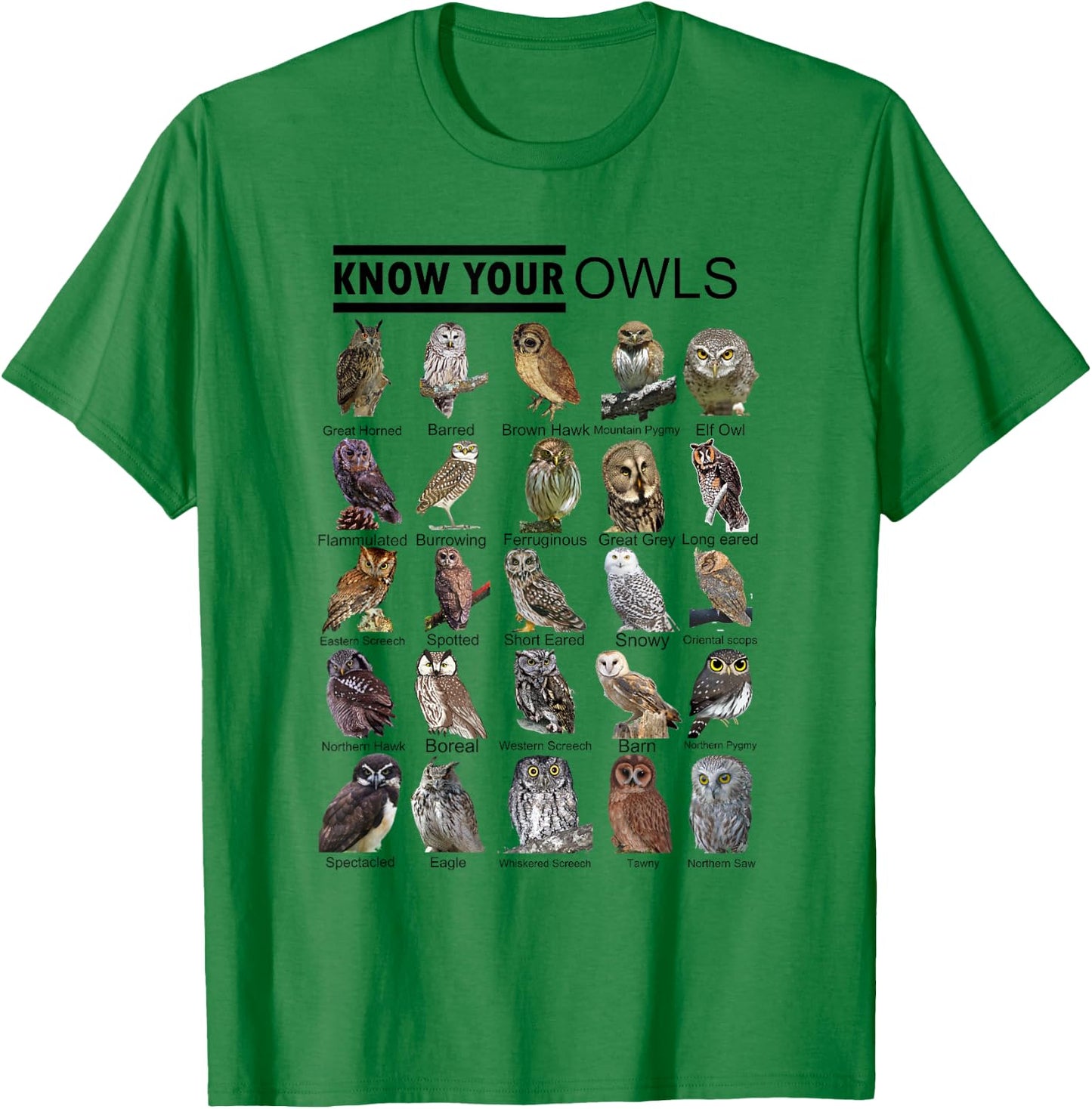 Know Your Owls All Type of Owl Spirit Animal For Owl Lovers T-Shirt - T-Shirt | Irish Green
